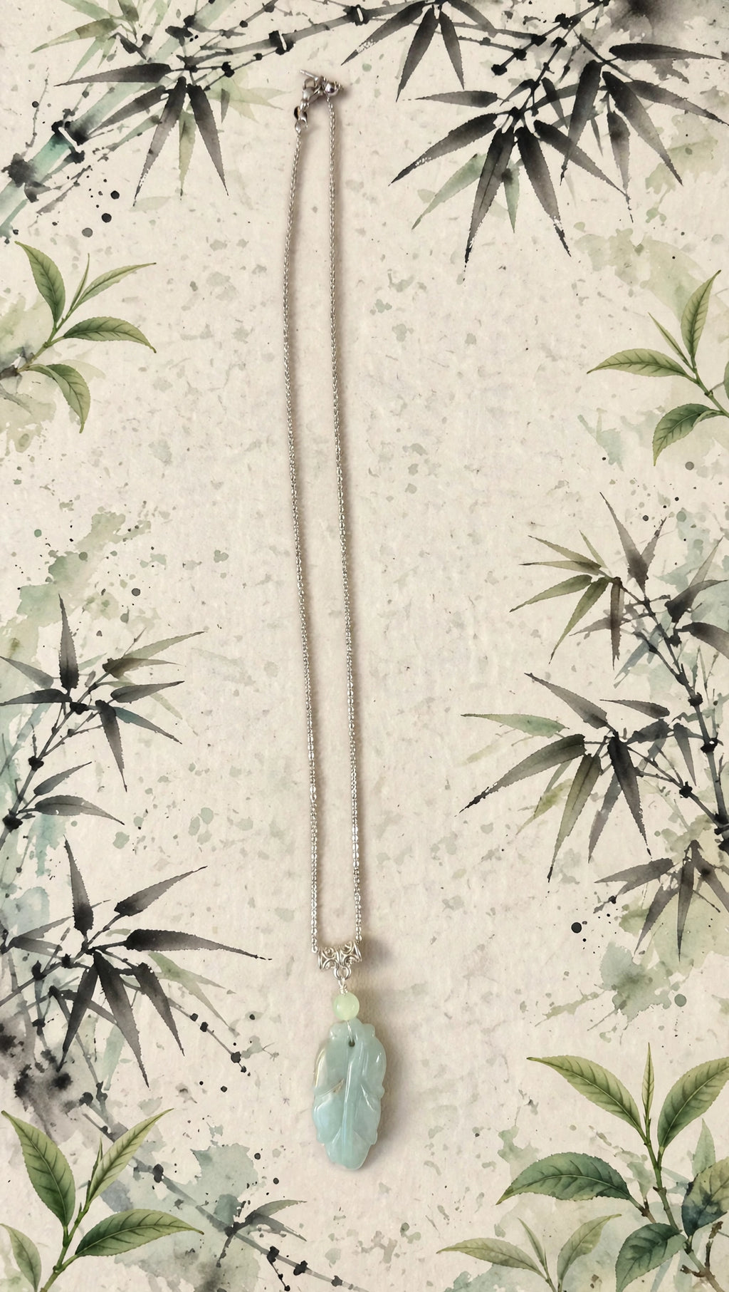 Fresh Beginnings: Natural Light Green Burmese Jadeite Leaf Necklace