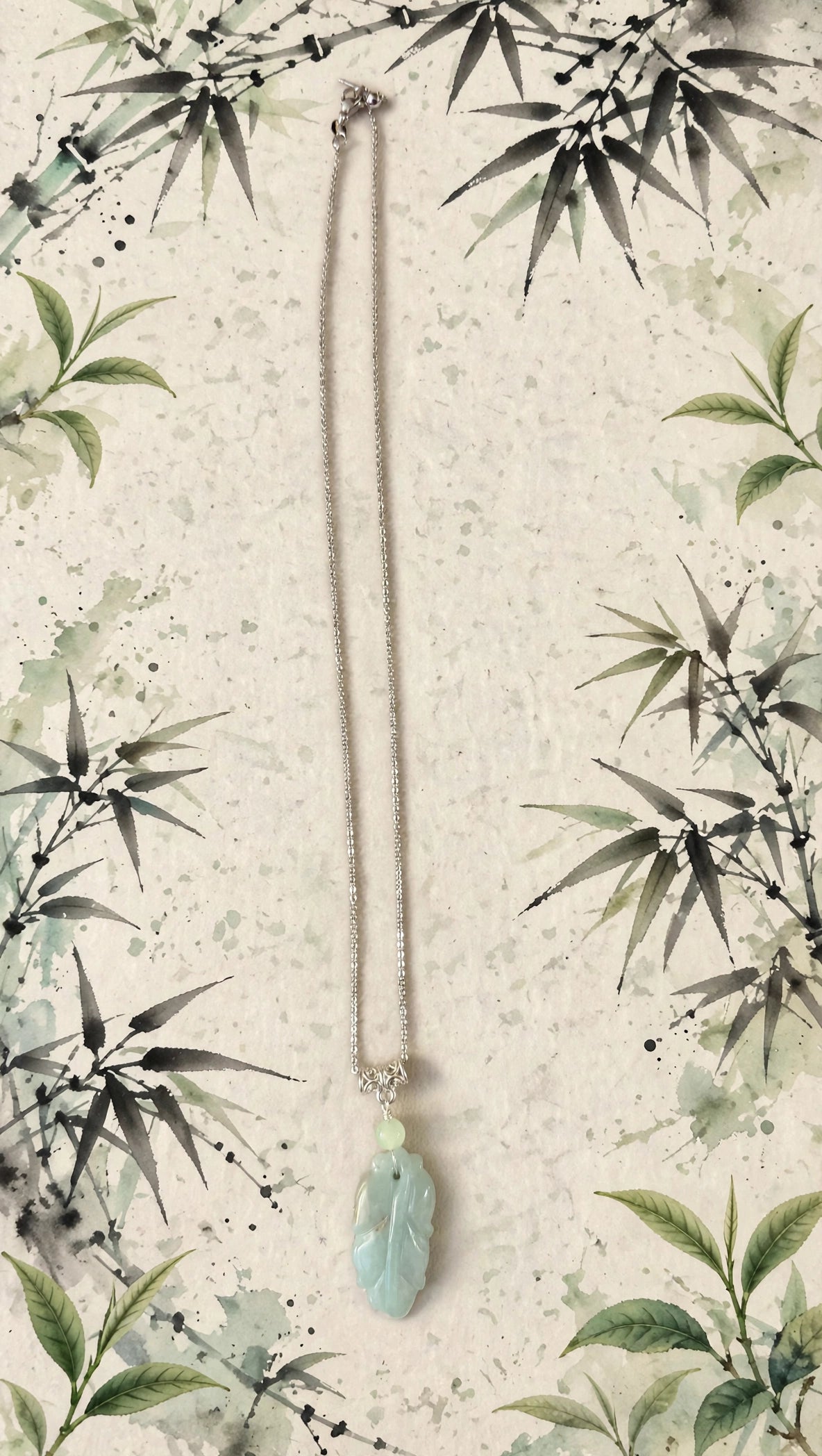 Fresh Beginnings: Natural Light Green Burmese Jadeite Leaf Necklace