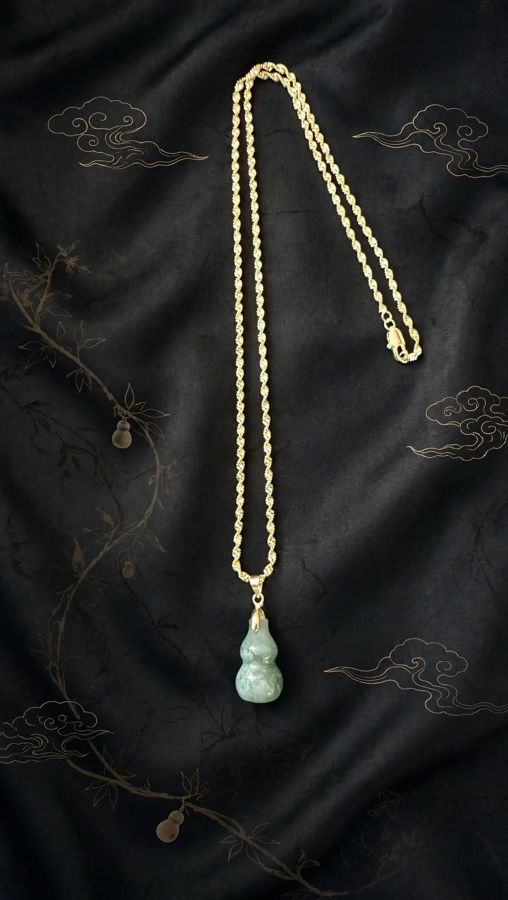 Natural Blue Water Jadeite "Hulu" Gold-Filled Rope Necklace