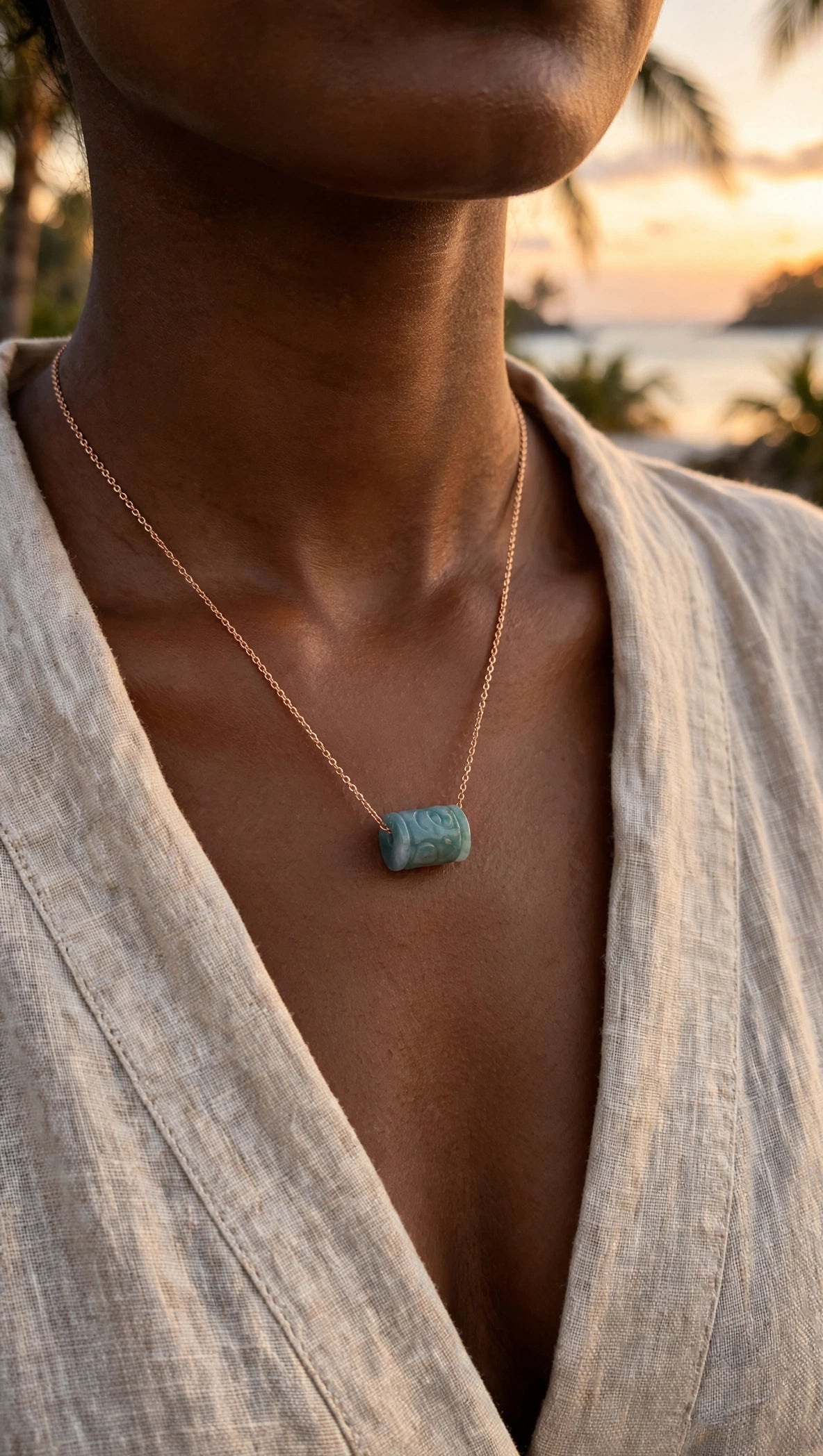 Fluid Momentum: Natural Blue Water Jade Lu Lu Tong Necklace
