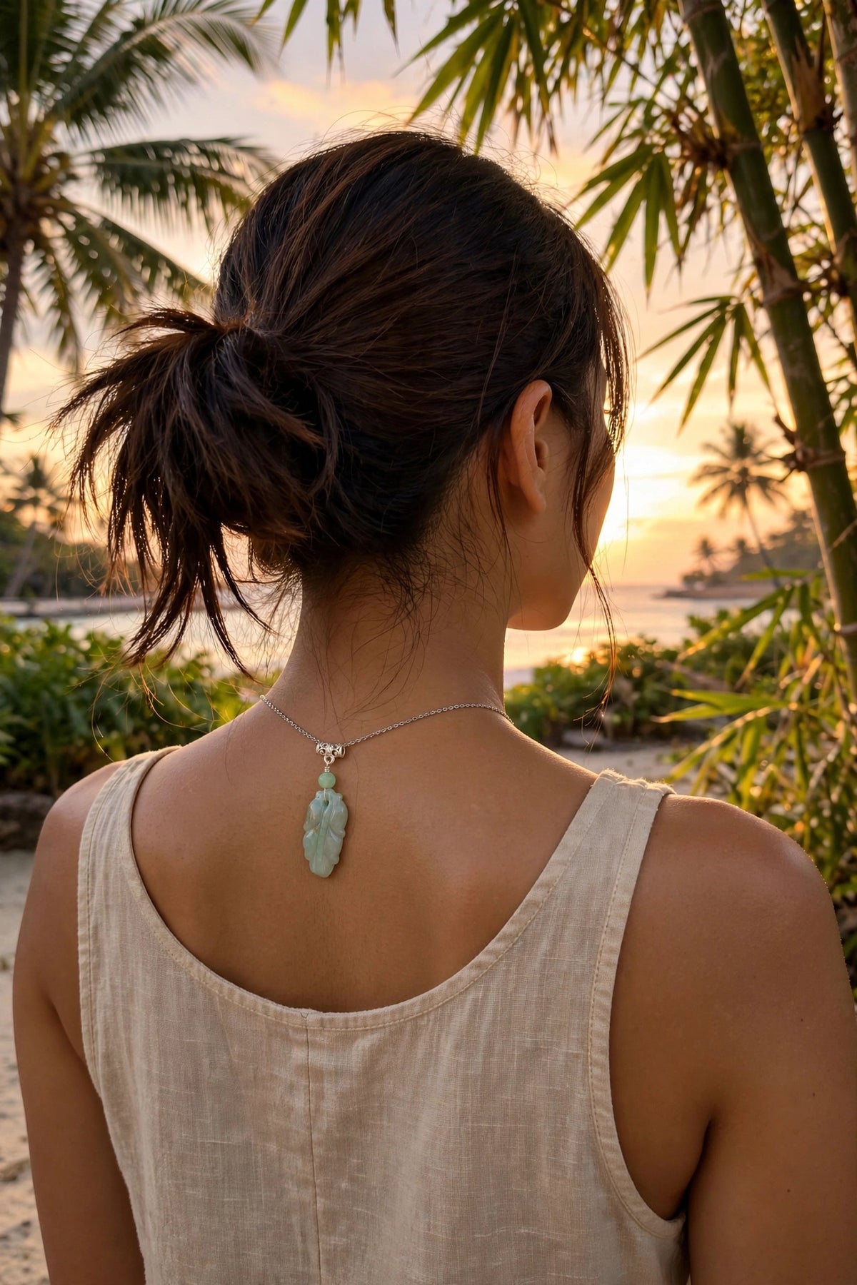 Fresh Beginnings: Natural Light Green Burmese Jadeite Leaf Necklace
