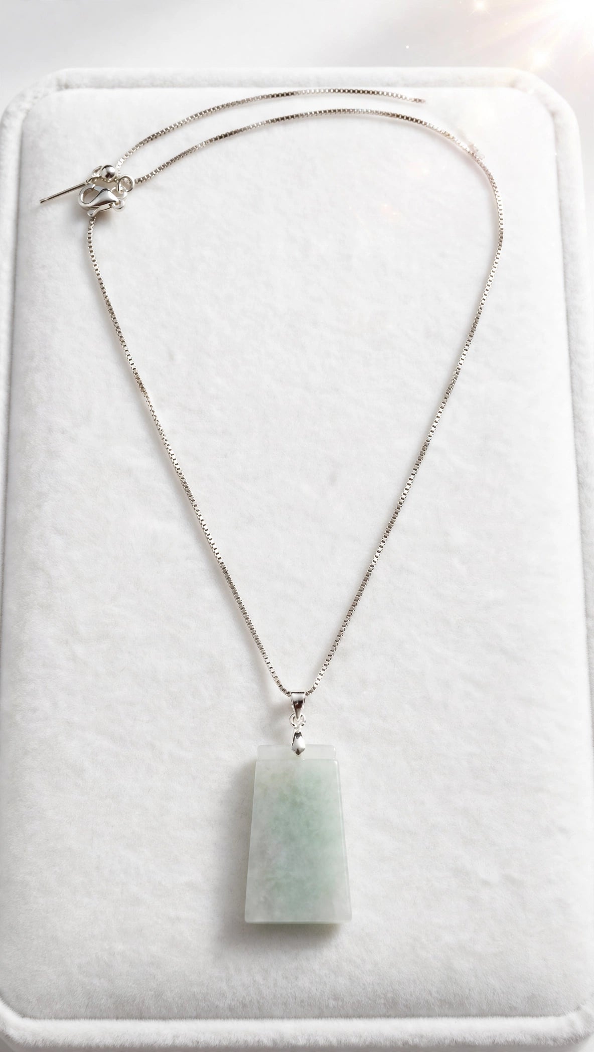 Pure Serenity: Natural Burmese Jadeite "Wu Shi Pai" Silver-Plated Necklace