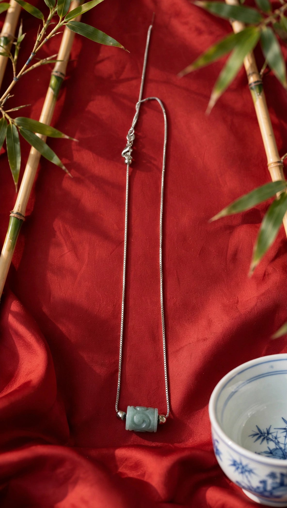 Serene Current: Natural Blue Water Jade Lu Lu Tong Slider Necklace