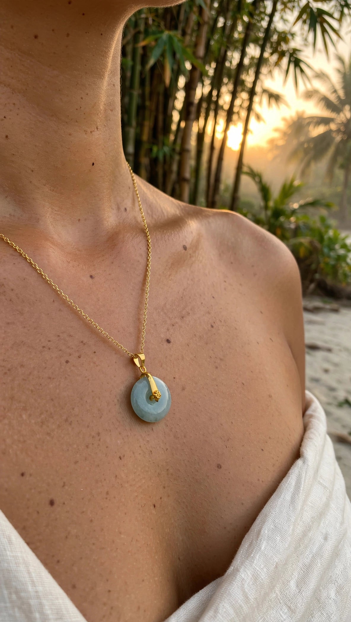 Gentle Glow: Natural Light Green Burmese Jadeite Donut Necklace