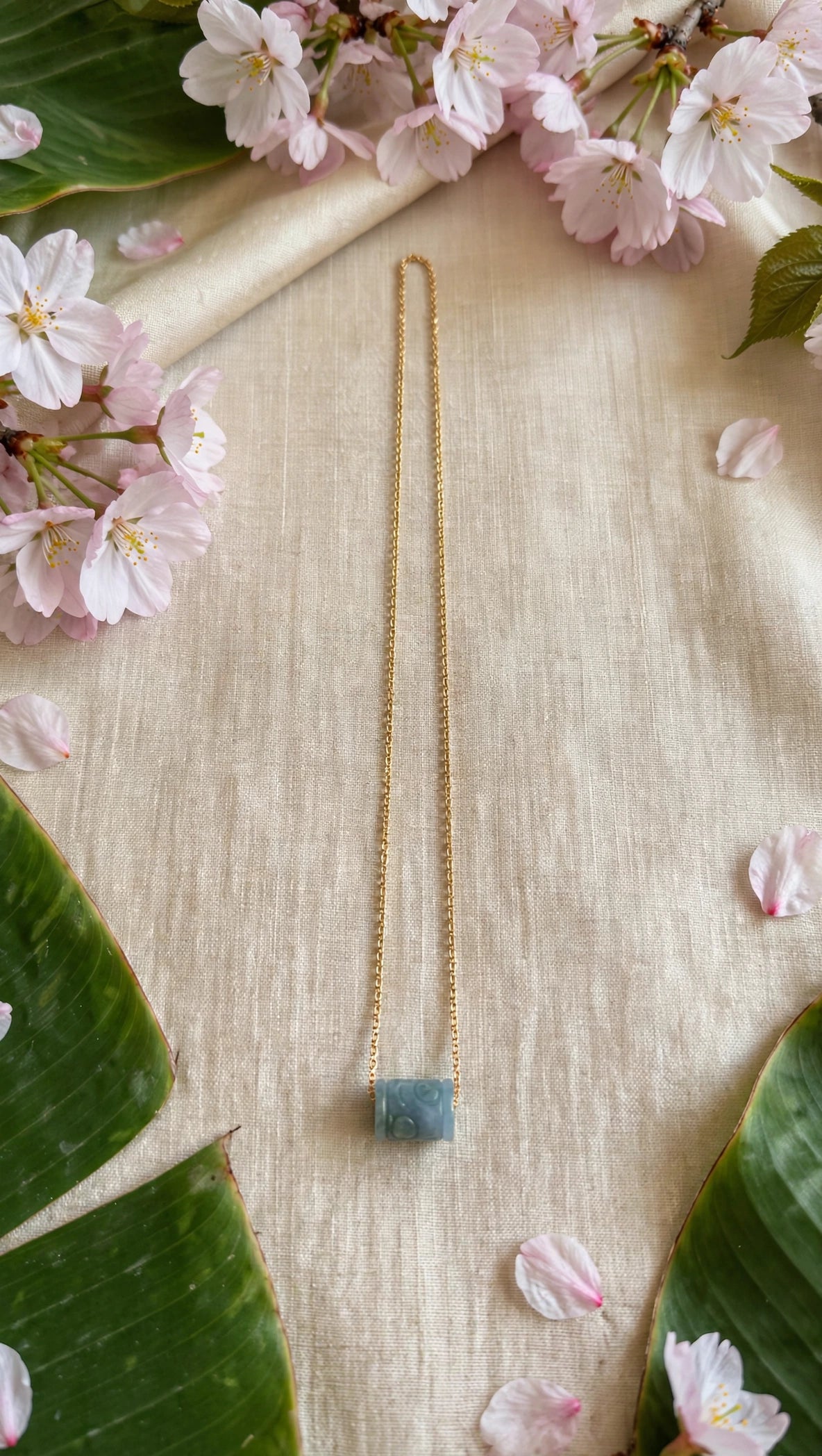 Fluid Momentum: Natural Blue Water Jade Lu Lu Tong Necklace