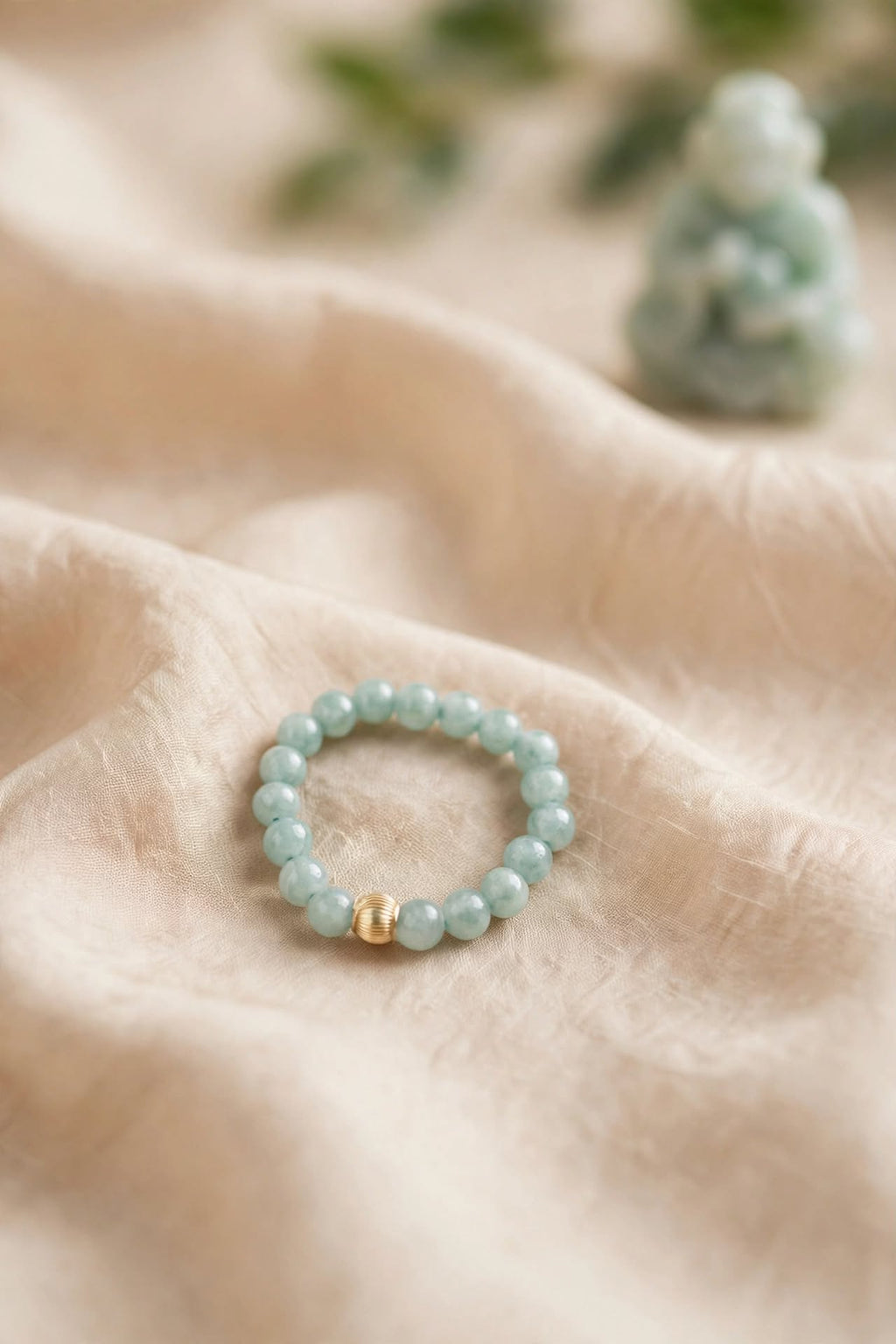 Natural Blue Water Jade Minimalist Beaded Ring