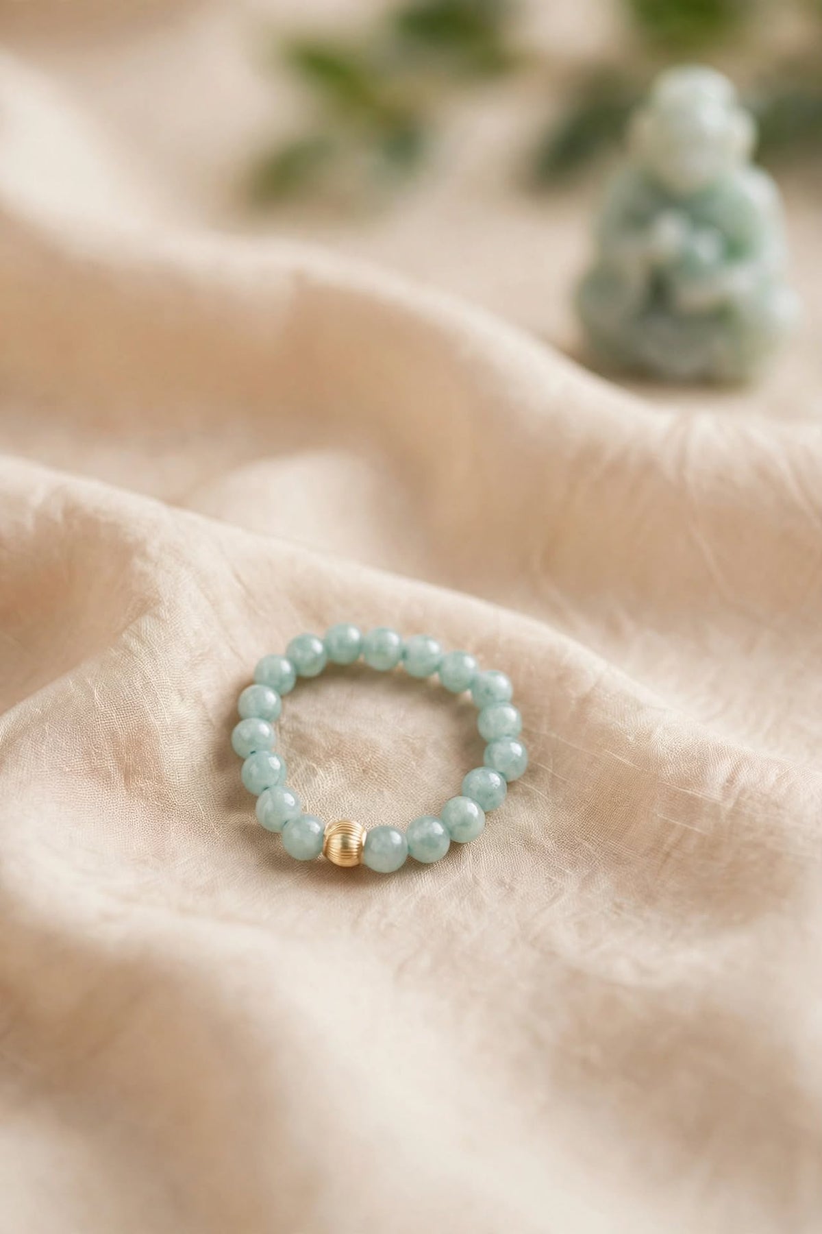 Natural Blue Water Jade Minimalist Beaded Ring