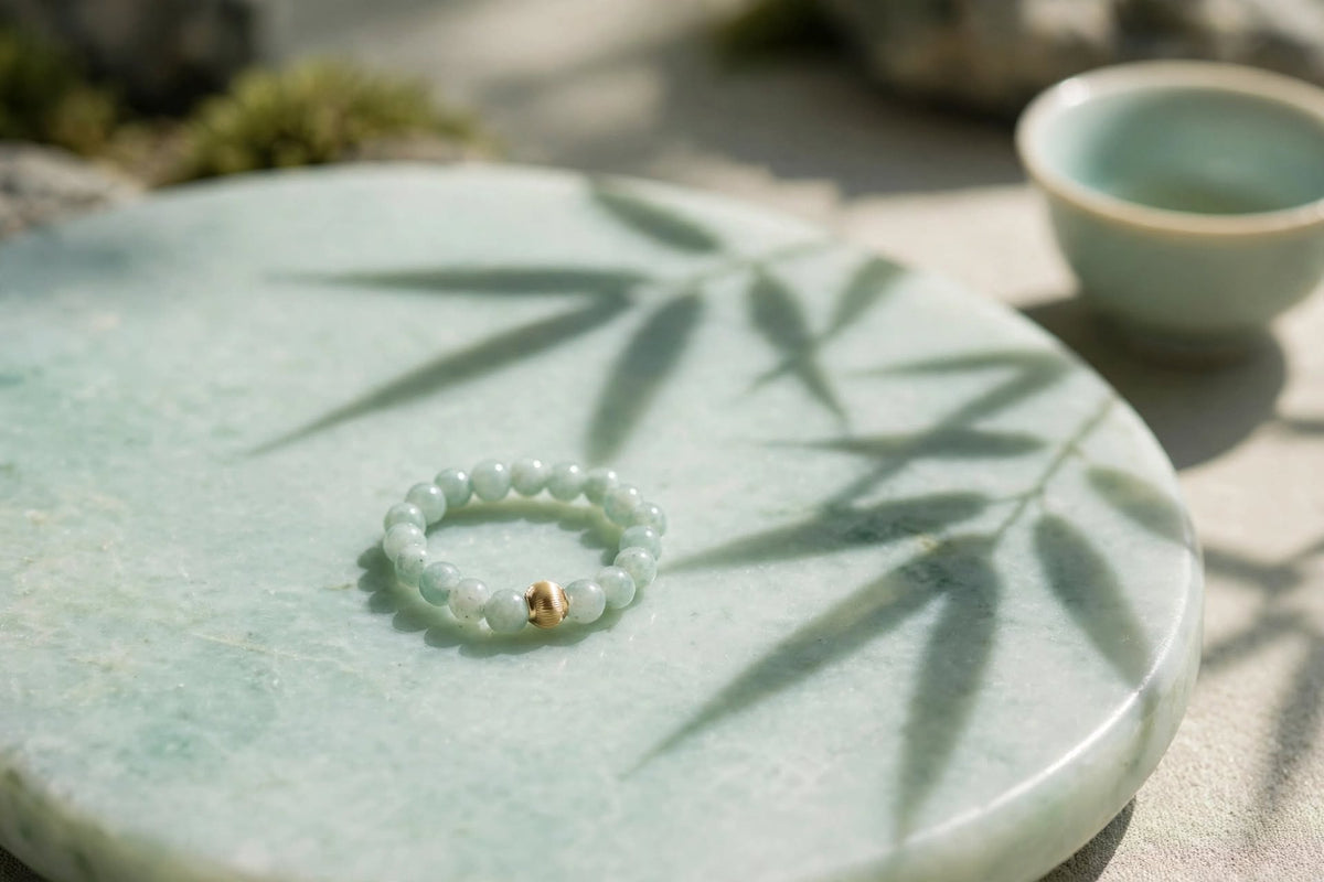 Natural Blue Water Jade Minimalist Beaded Ring