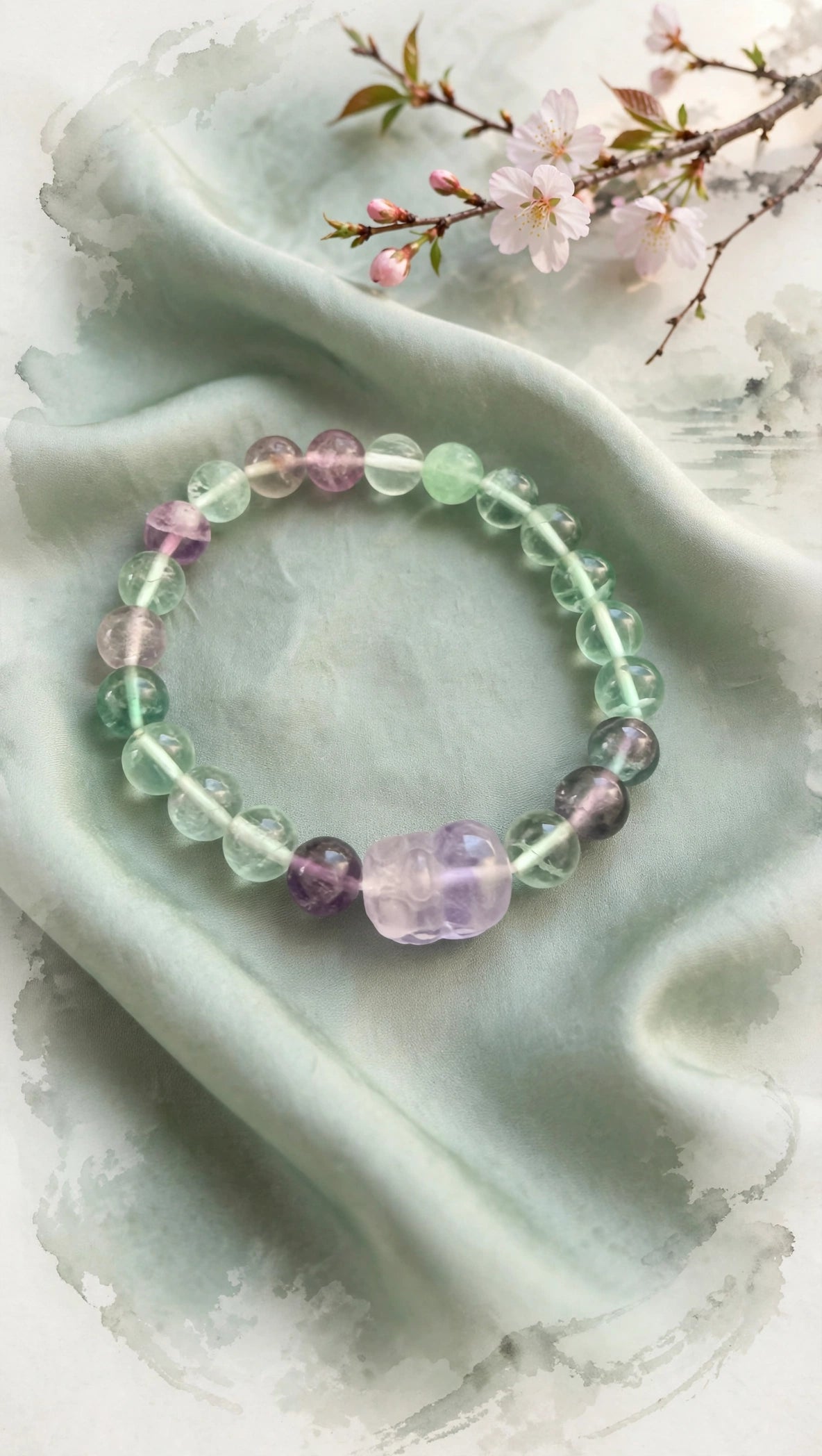 Fluorite Bead & Pixiu Charm Bracelet