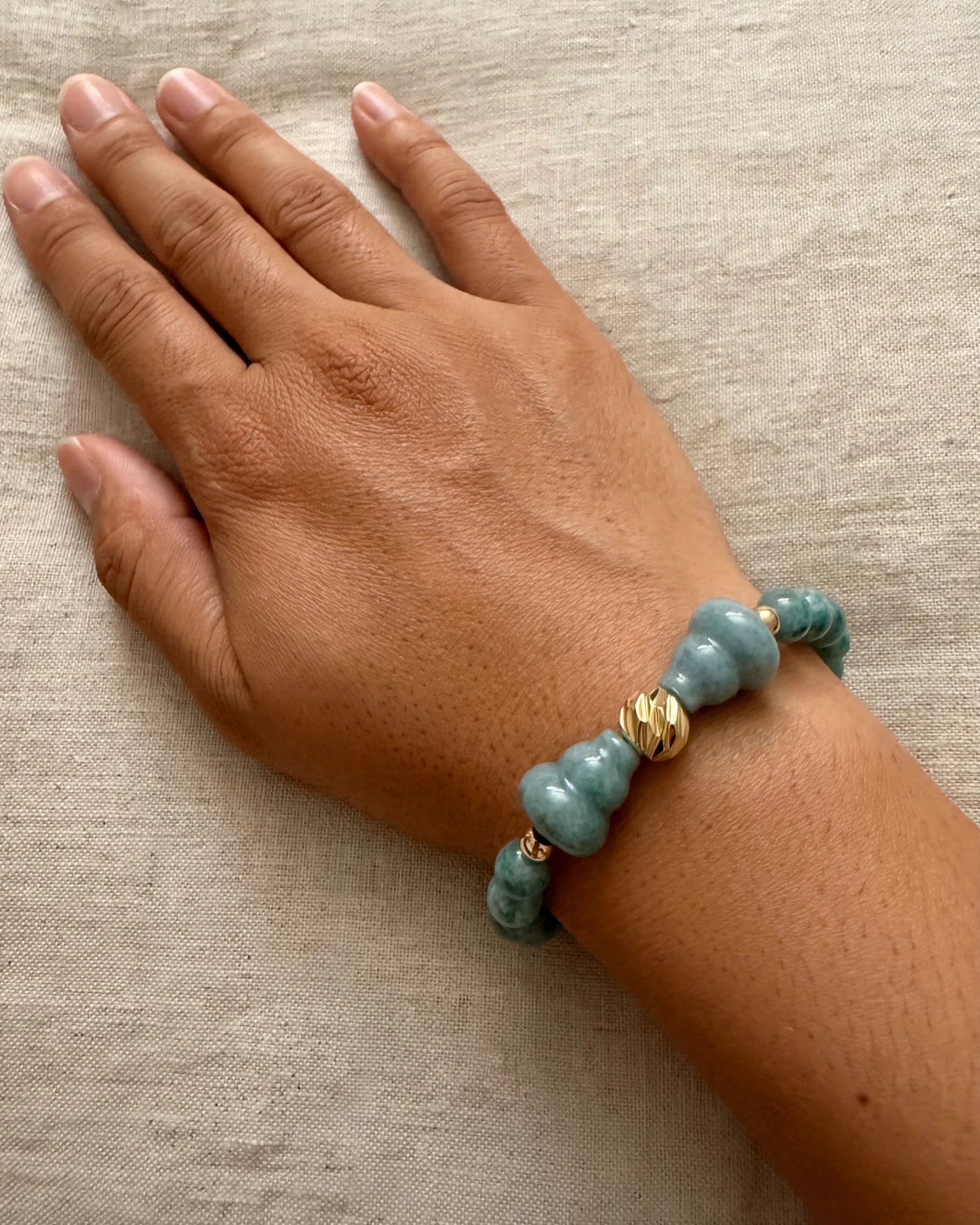 Blue Water Jade Hulu & Gold Accent Bracelet