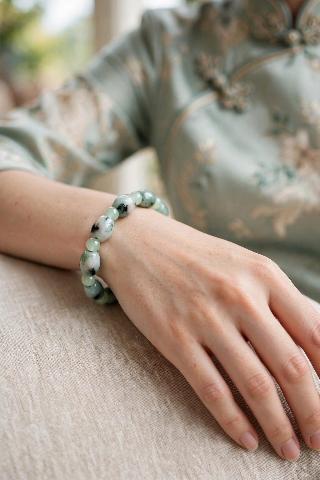 Burmese Jadeite Barrel & Bead Bracelet