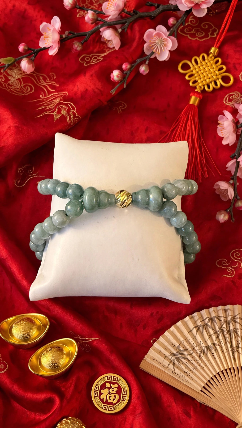 Flowing Abundance: Natural Blue Water Jade Double-Layer Hulu Bracelet