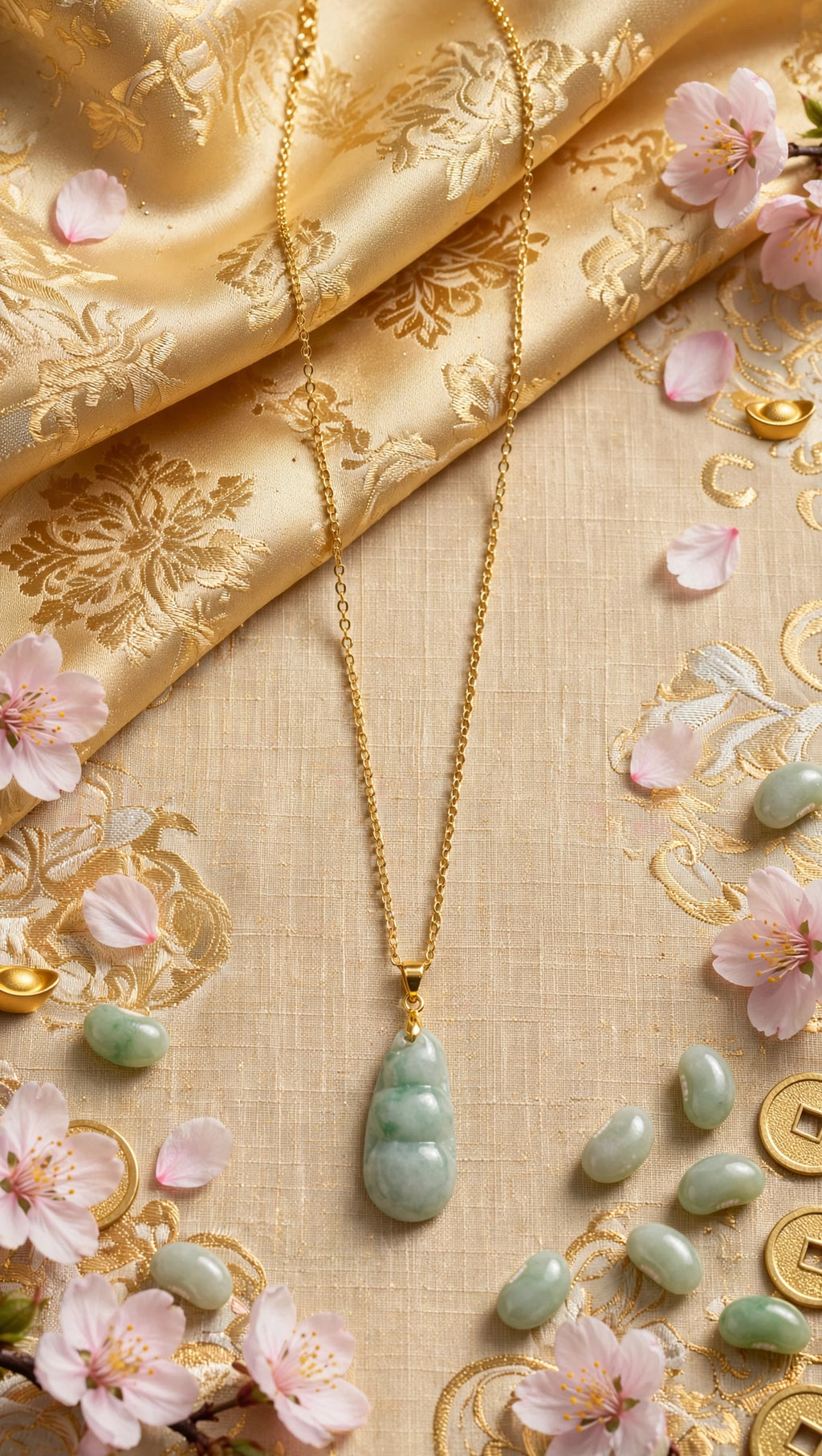 Abundant Blessings: Natural Light Green Burmese Jadeite 3-Bean Necklace