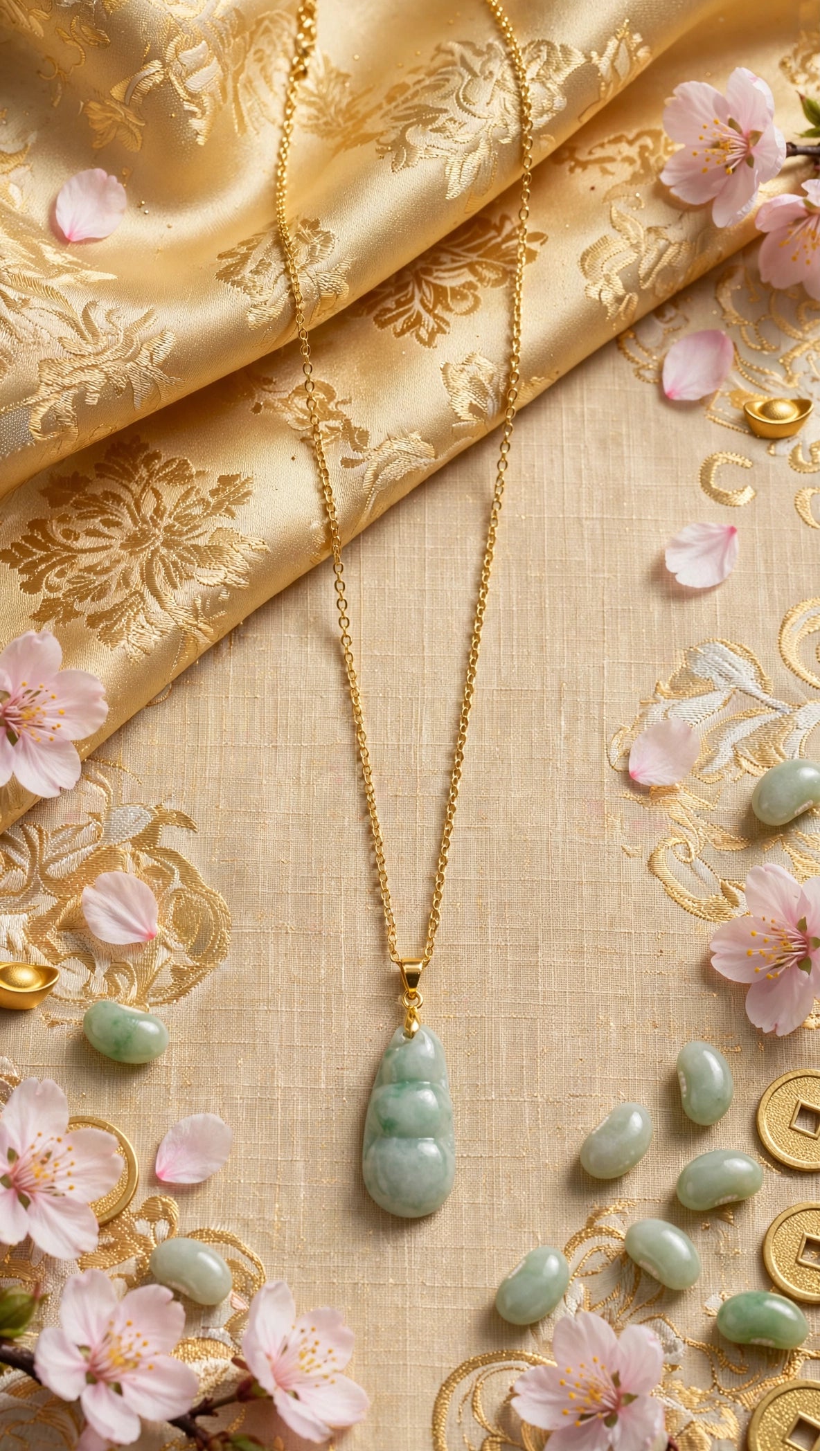 Abundant Blessings: Natural Light Green Burmese Jadeite 3-Bean Necklace
