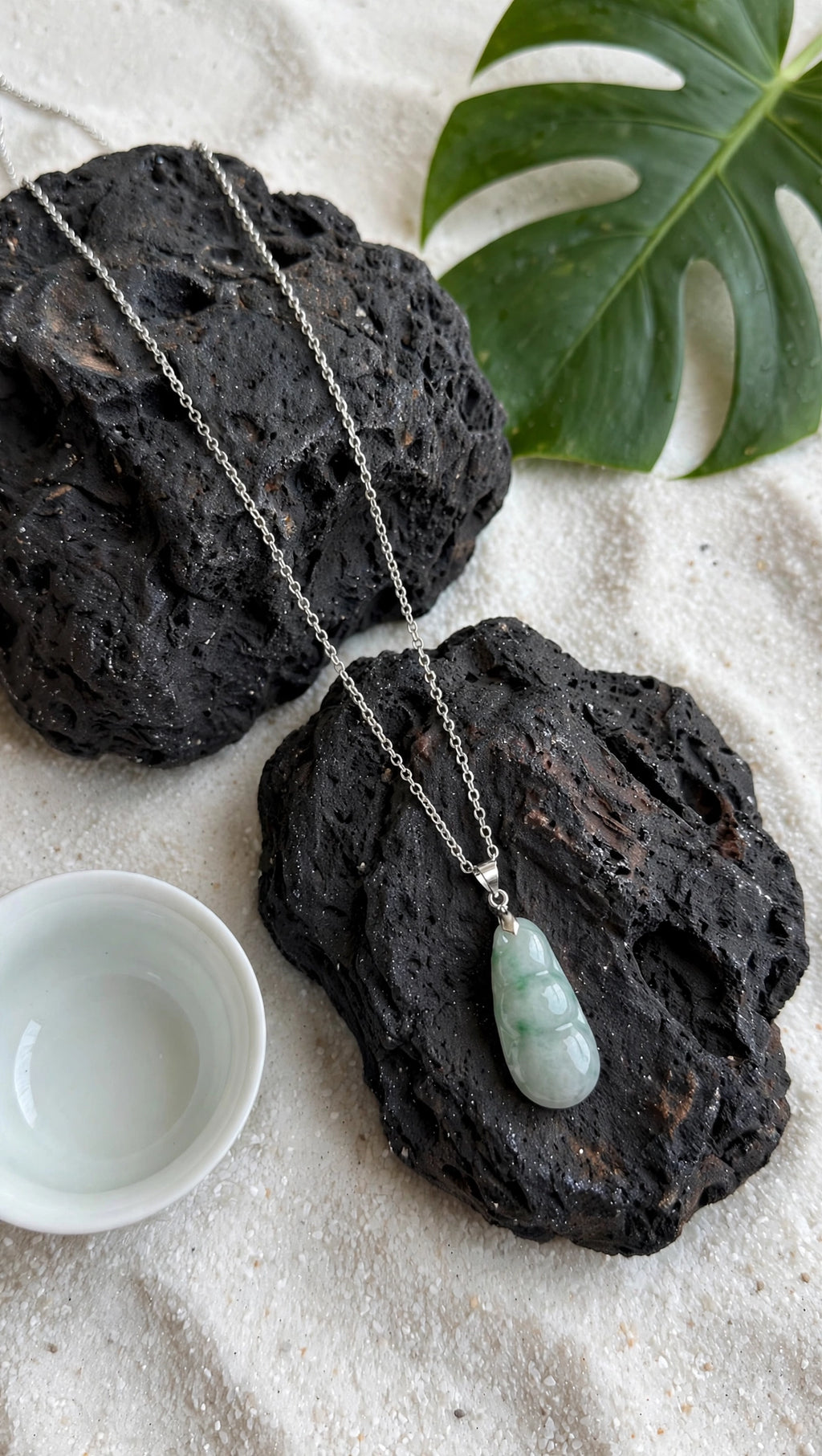 Abundant Blessings: Natural Light Green Burmese Jadeite 3-Bean Necklace