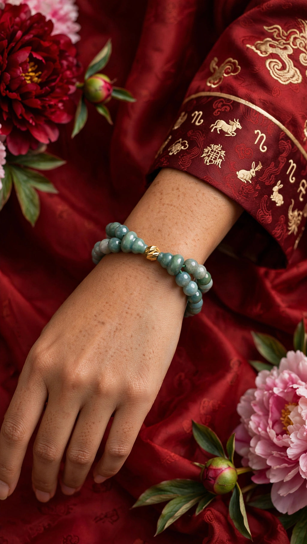 Flowing Abundance: Natural Blue Water Jade Double-Layer Hulu Bracelet