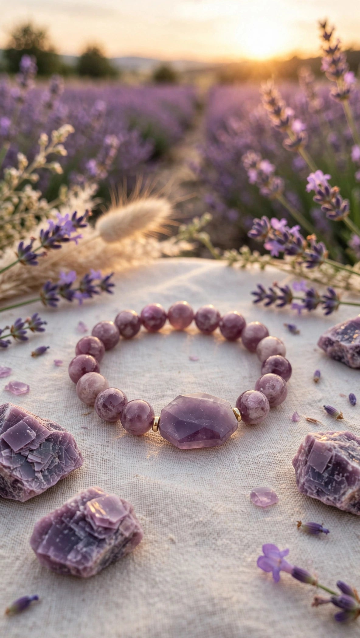 Lepidolite & Flat Octagon Accent Bracelet