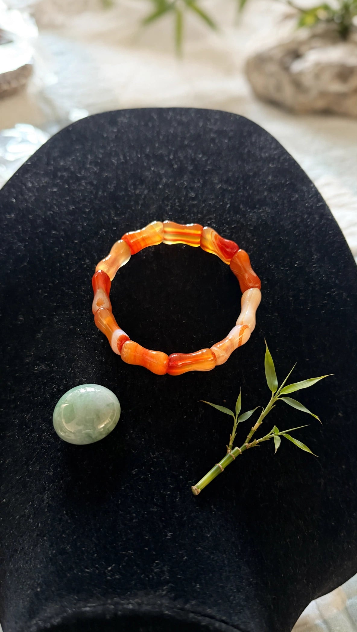 Vital Growth: Natural Sardonyx Carnelian Bamboo-Shaped Bangle