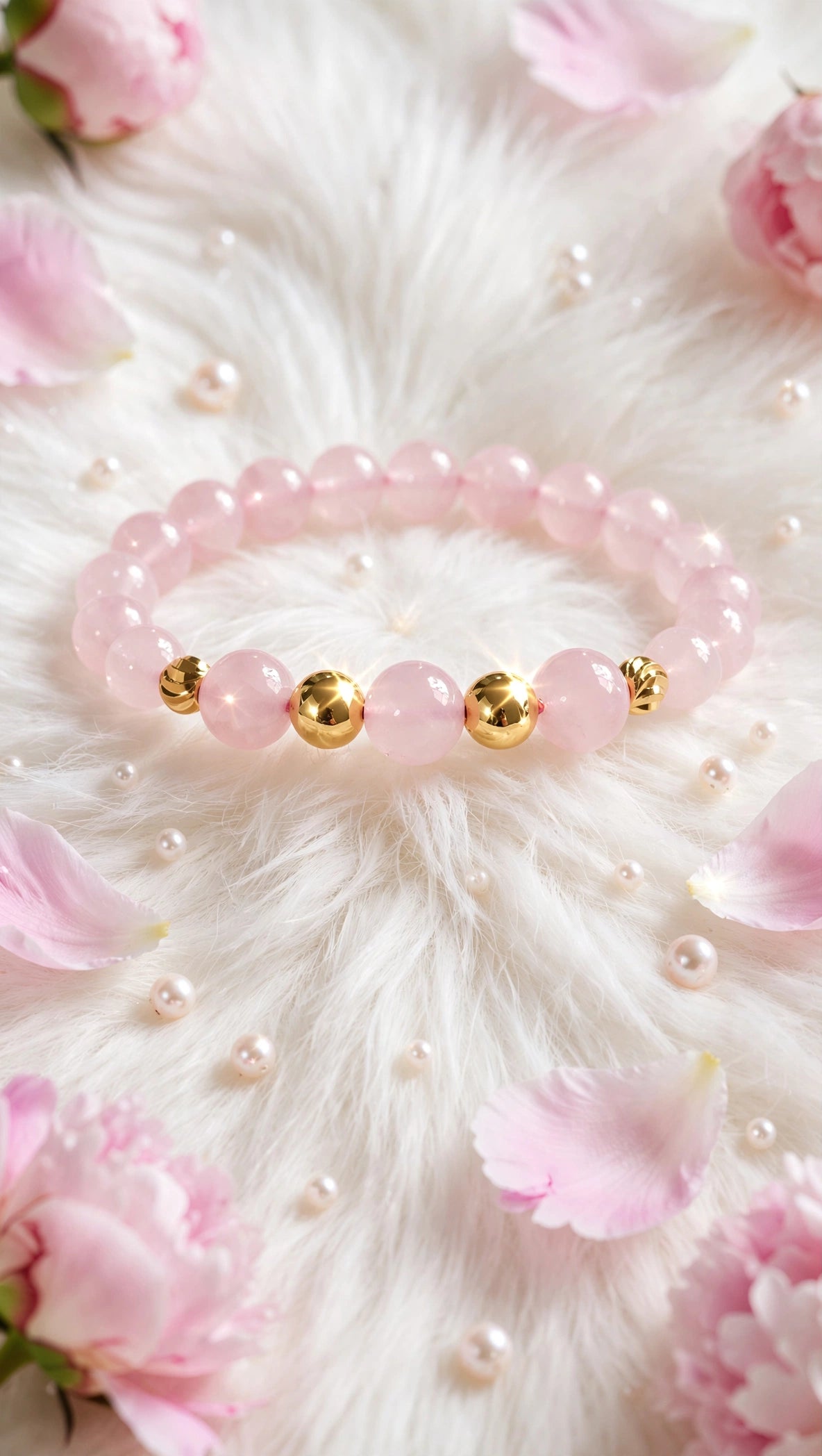 Rose Quartz Bracelet with Four 18K Gold Filled Beads