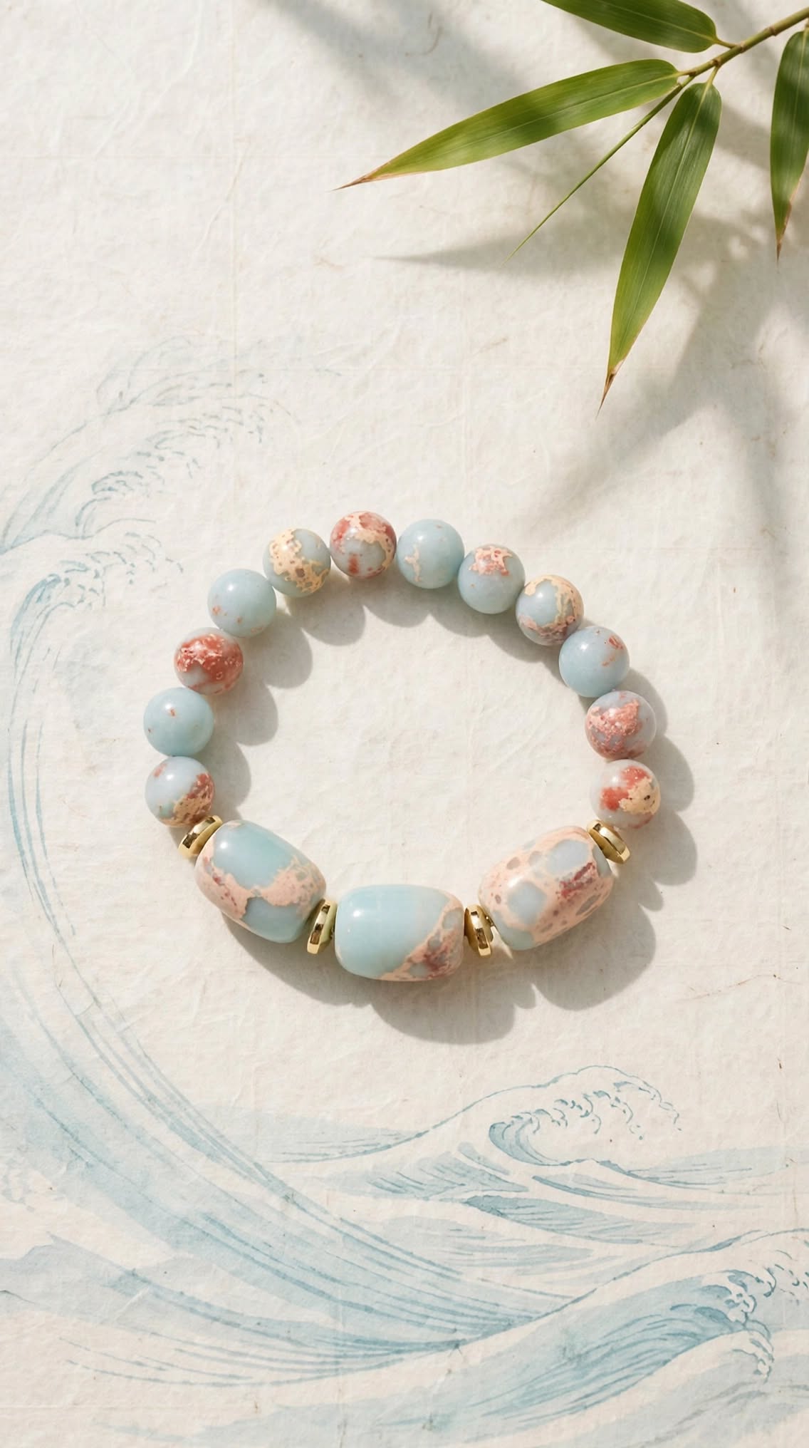 Natural Aqua Terra Jasper Triple-Barrel & Hematite Accent Bracelet