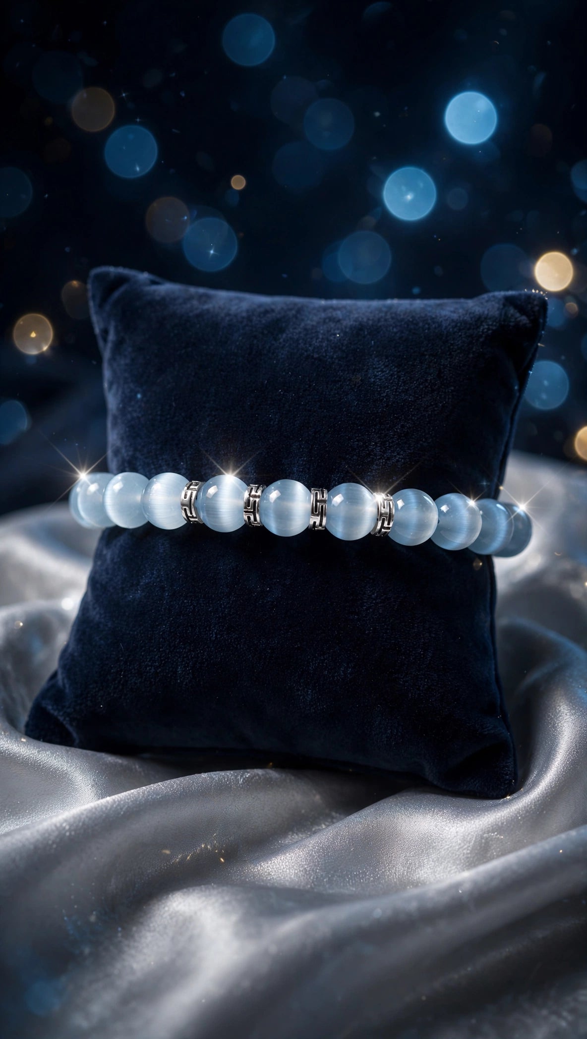 Light Blue Cat’s Eye Bracelet with Silver-Tone Accents
