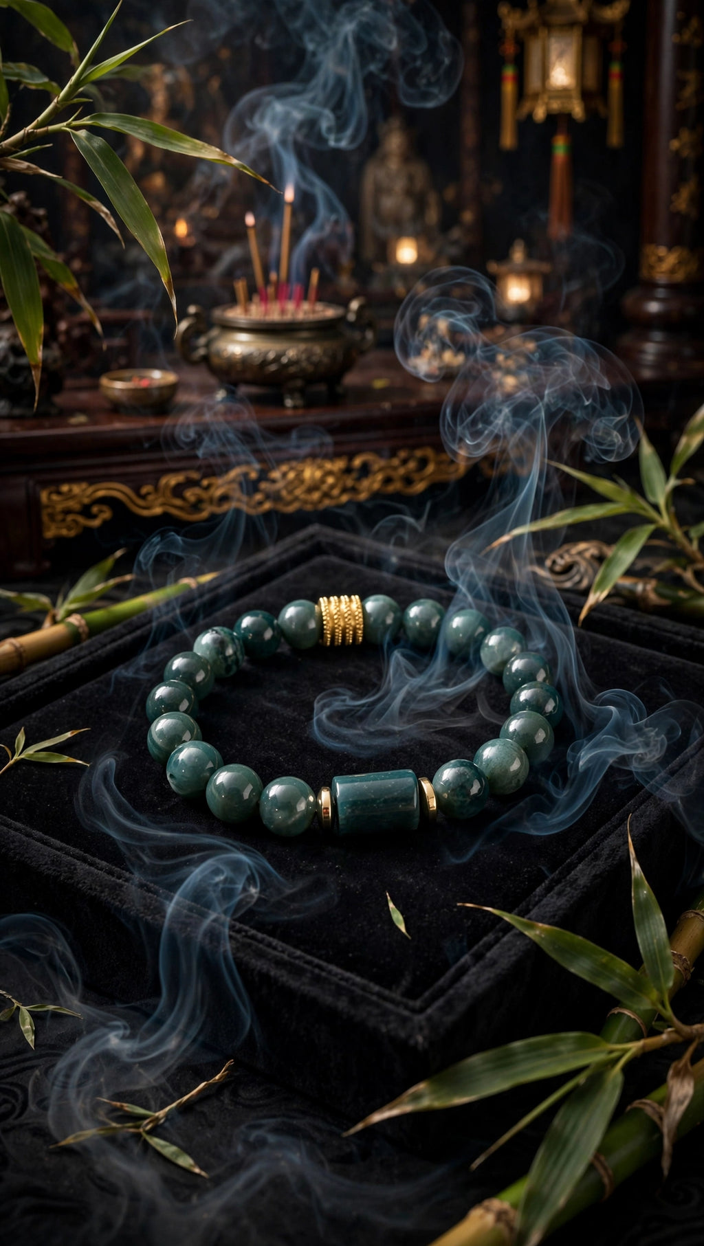 Blue Water Jade Barrel & Gold Accent Bracelet