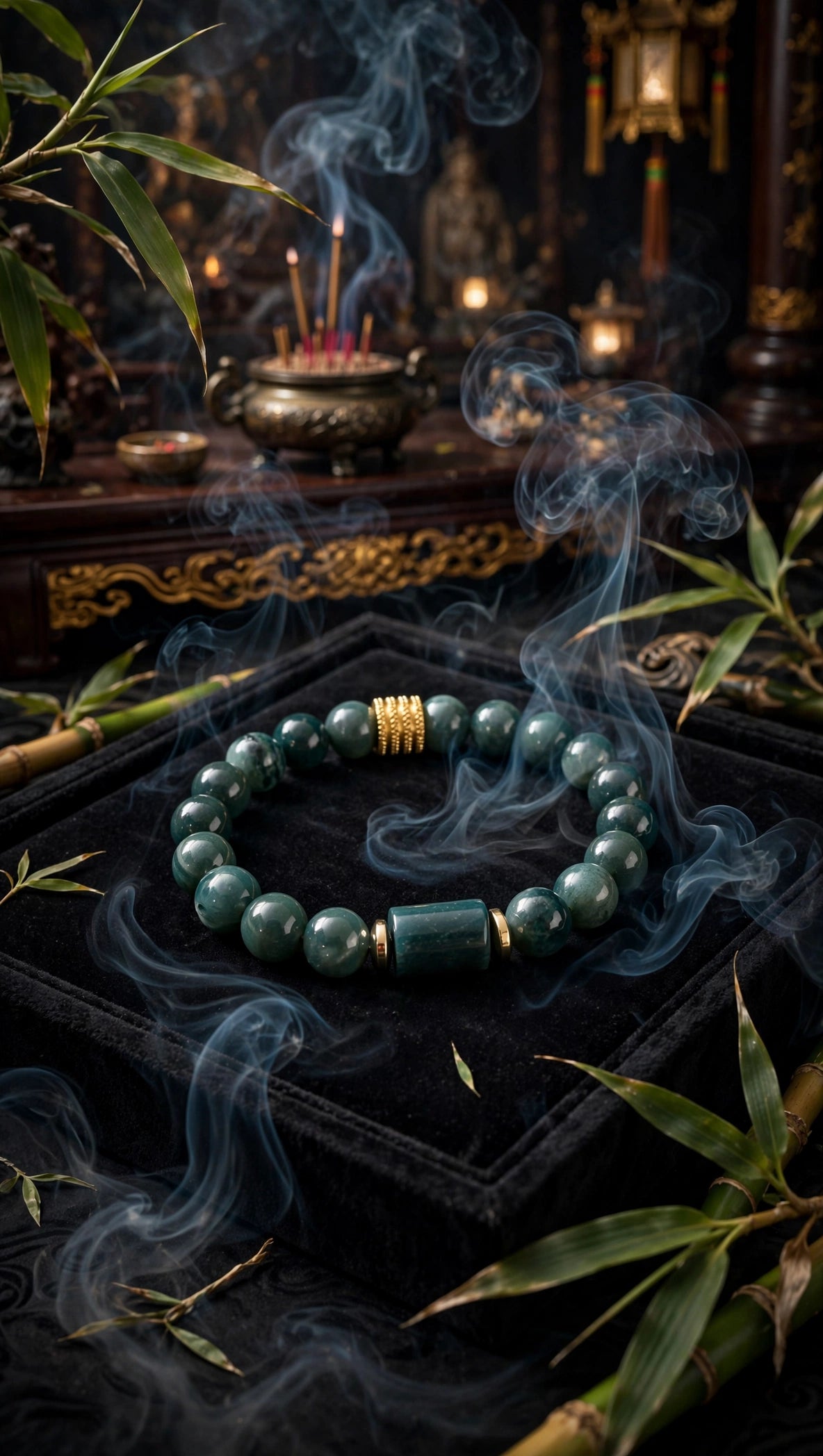 Blue Water Jade Barrel & Gold Accent Bracelet