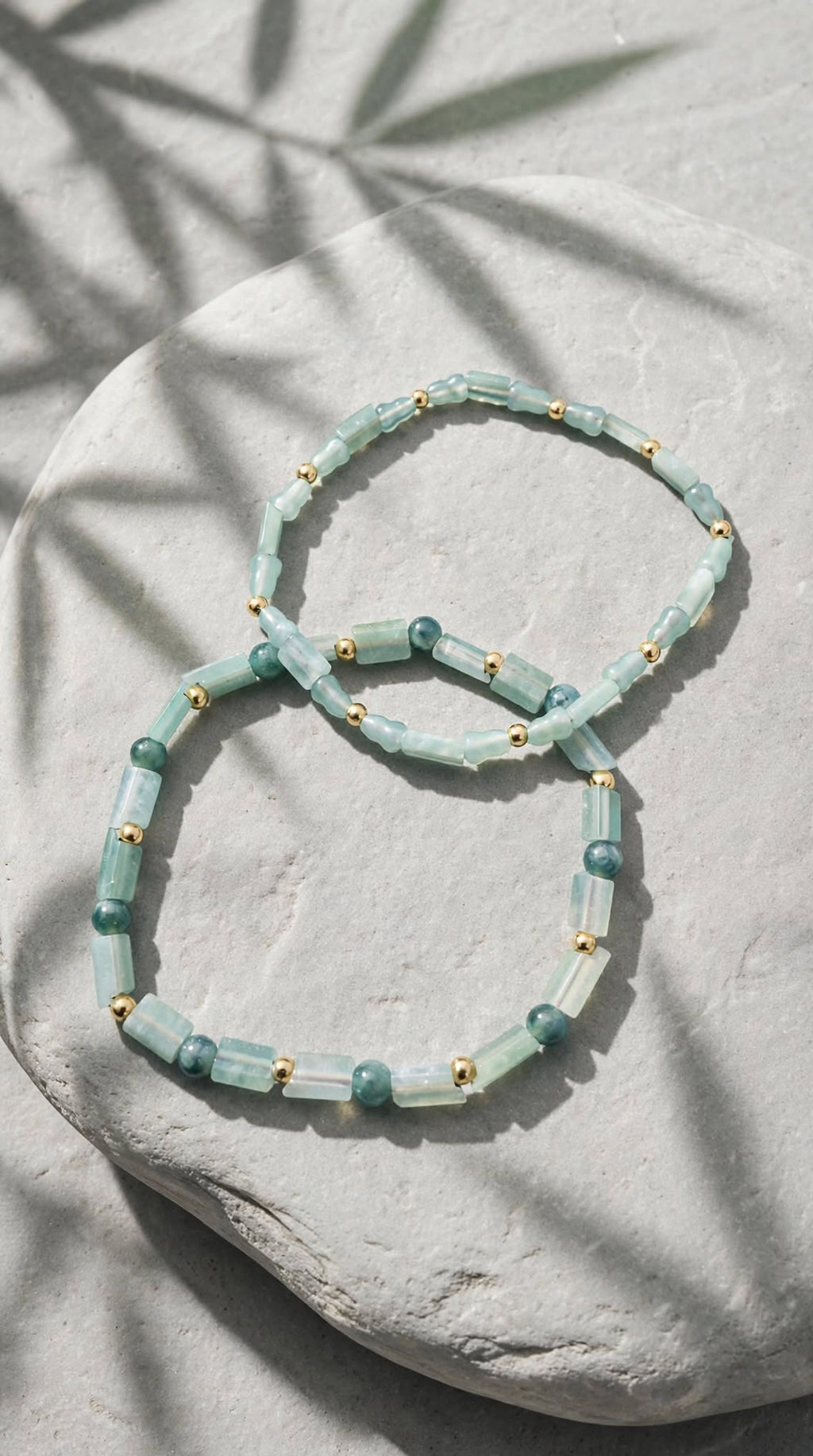 Natural Blue Water Jadeite Multi-Motif Bracelet Set (Set of 2)