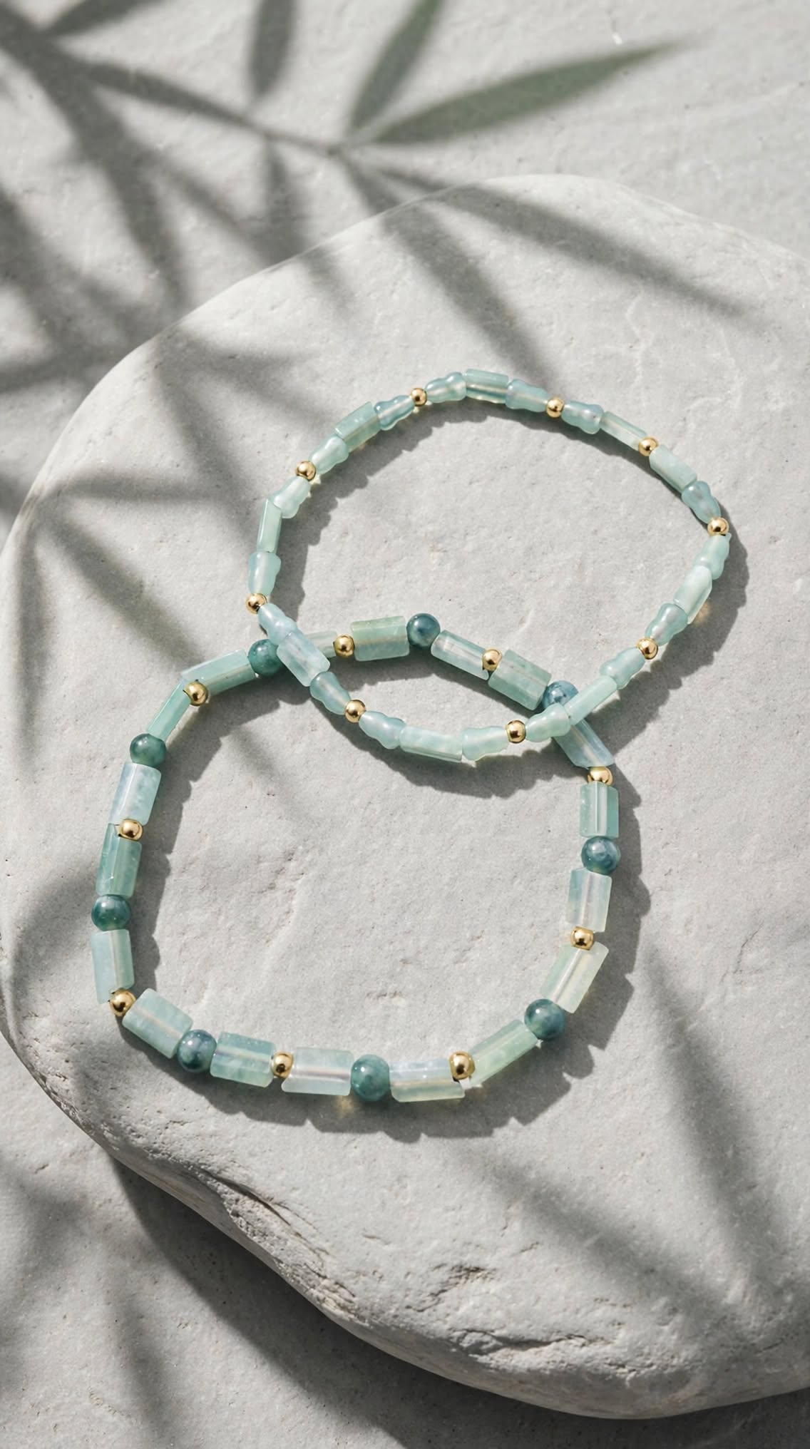 Natural Blue Water Jadeite Multi-Motif Bracelet Set (Set of 2)