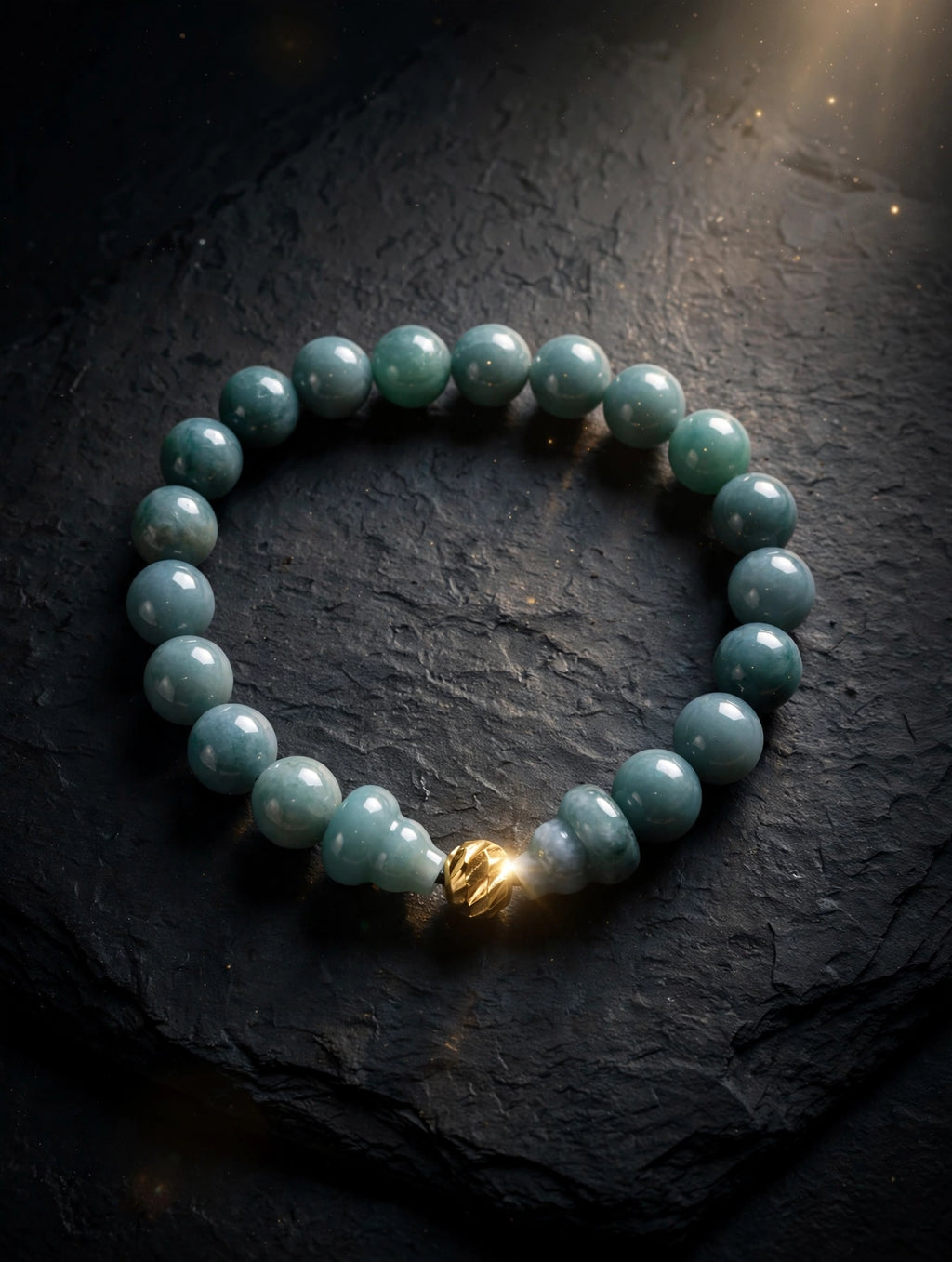 Divine Abundance: Blue Water Jade Hulu & 18K Gold Filled Accent Bracelet