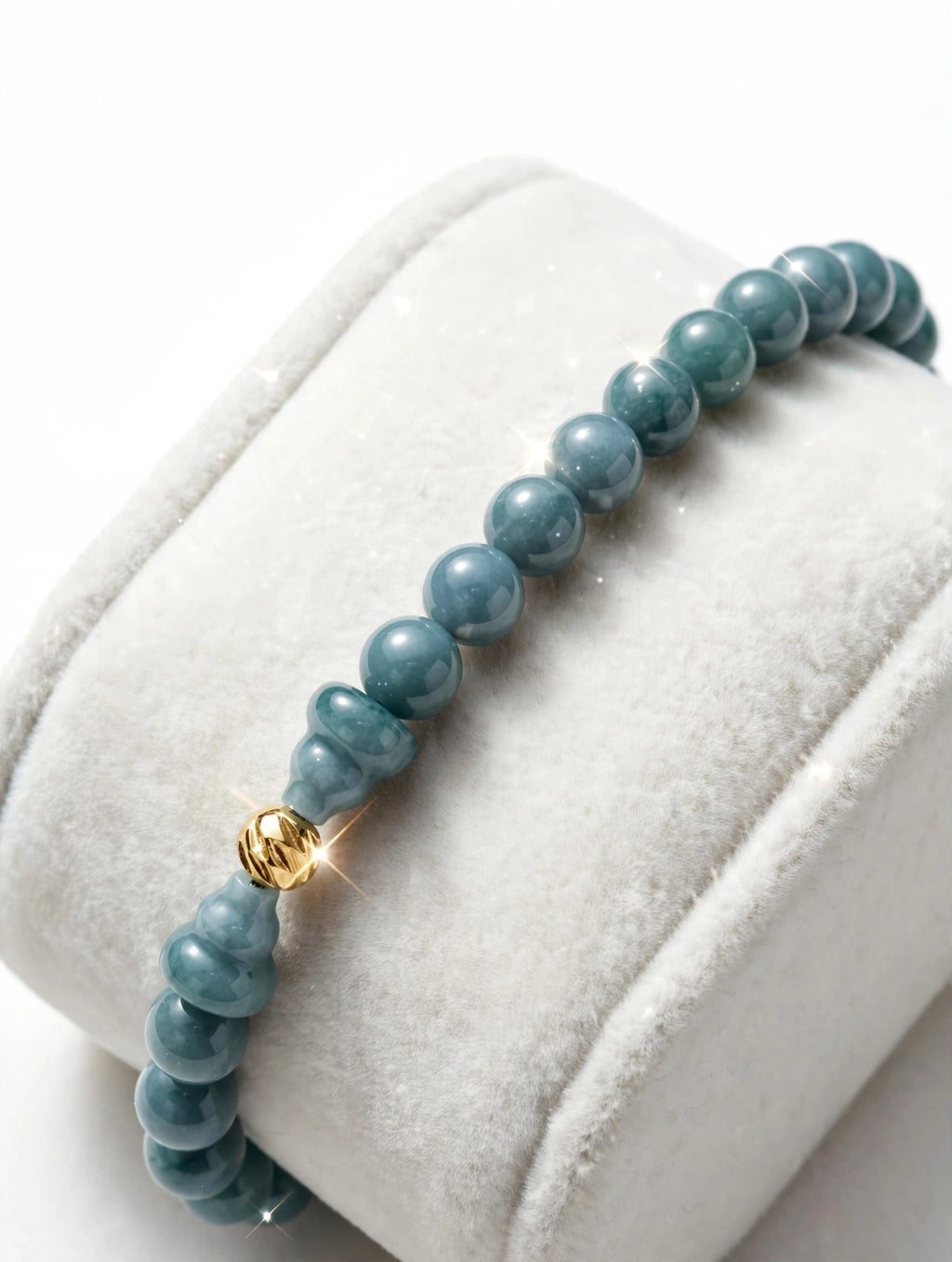 Divine Abundance: Blue Water Jade Hulu & 18K Gold Filled Accent Bracelet