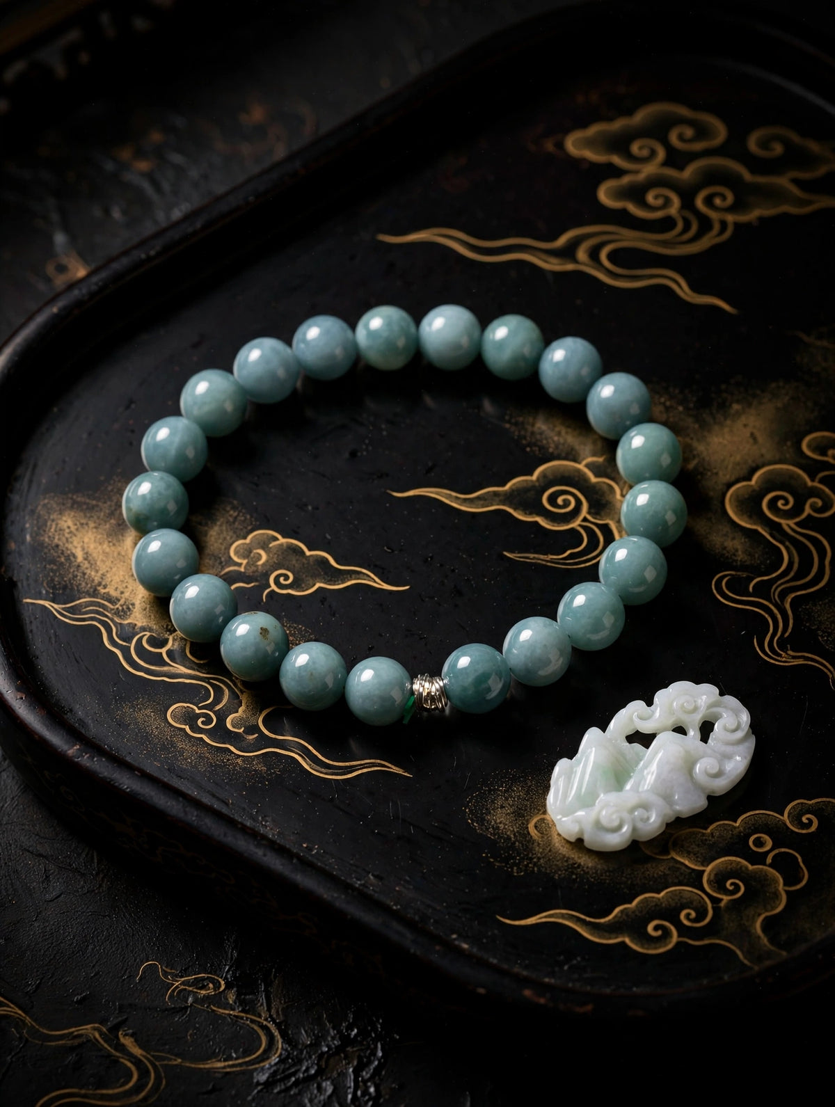 Tranquil Elegance: Blue Water Jade & Silver Accent Bracelet