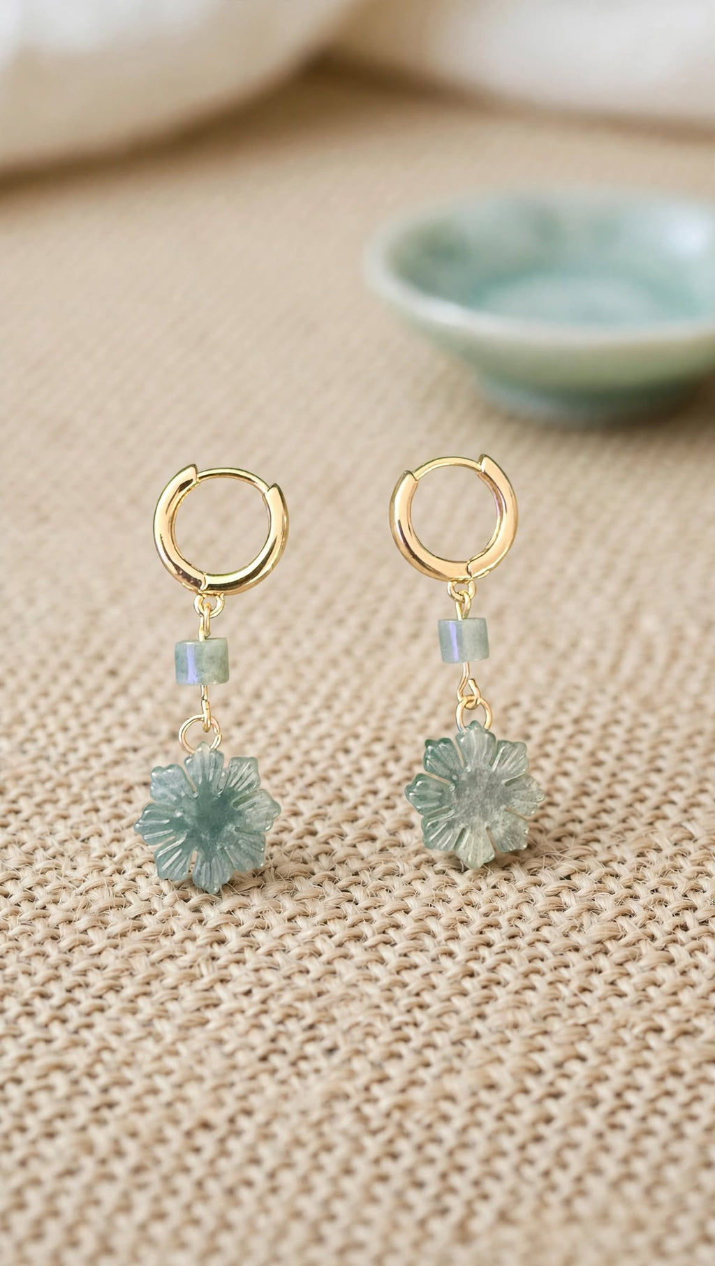 Exclusive Blue Water Jadeite "Philippine Sun" Huggie Hoop Earrings