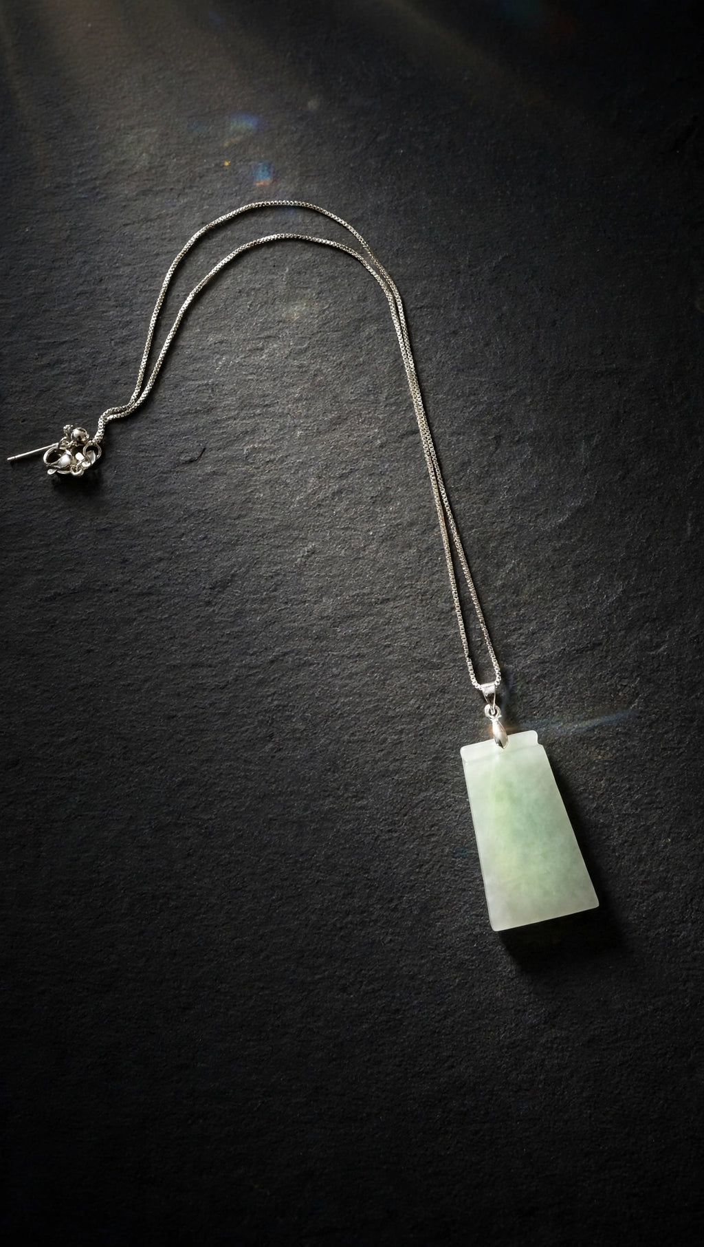 Pure Serenity: Natural Burmese Jadeite "Wu Shi Pai" Silver-Plated Necklace