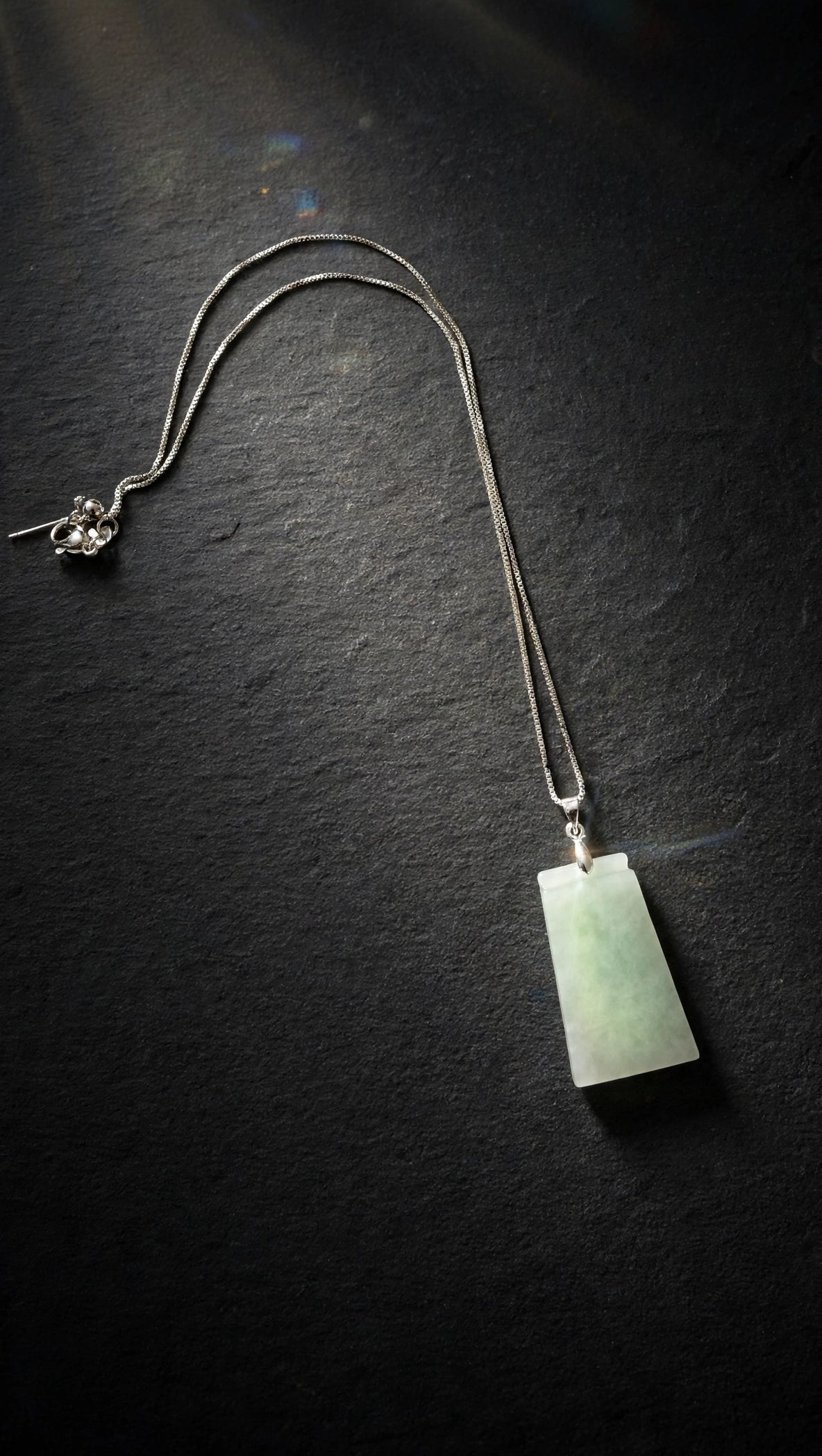 Pure Serenity: Natural Burmese Jadeite "Wu Shi Pai" Silver-Plated Necklace