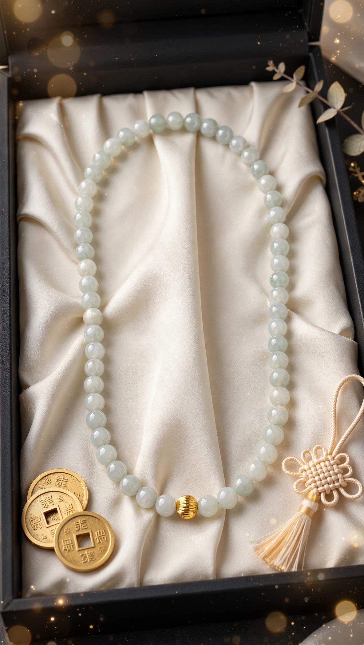 Burmese Jadeite Continuous Necklace with 18K Gold Filled Bead