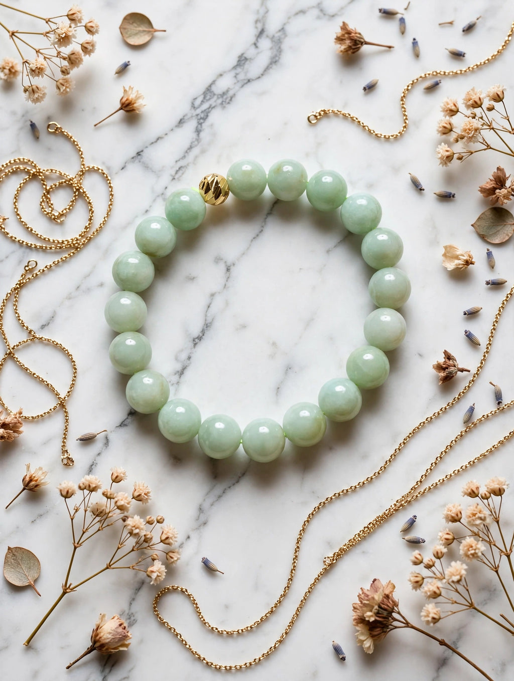 Refined Abundance: Apple Green Jade & Gold Accent Bracelet
