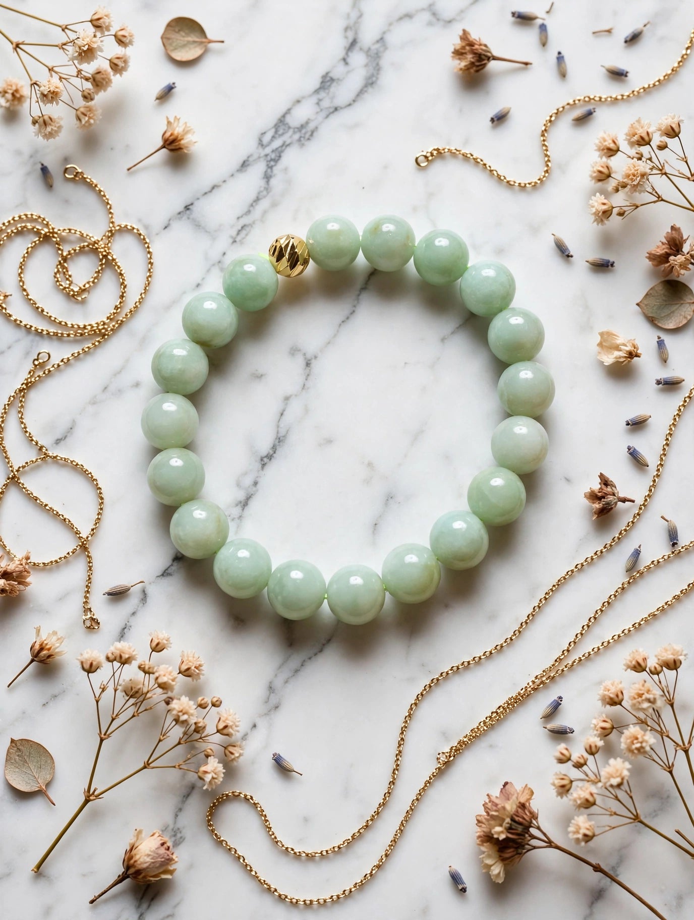 Refined Abundance: Apple Green Jade & Gold Accent Bracelet