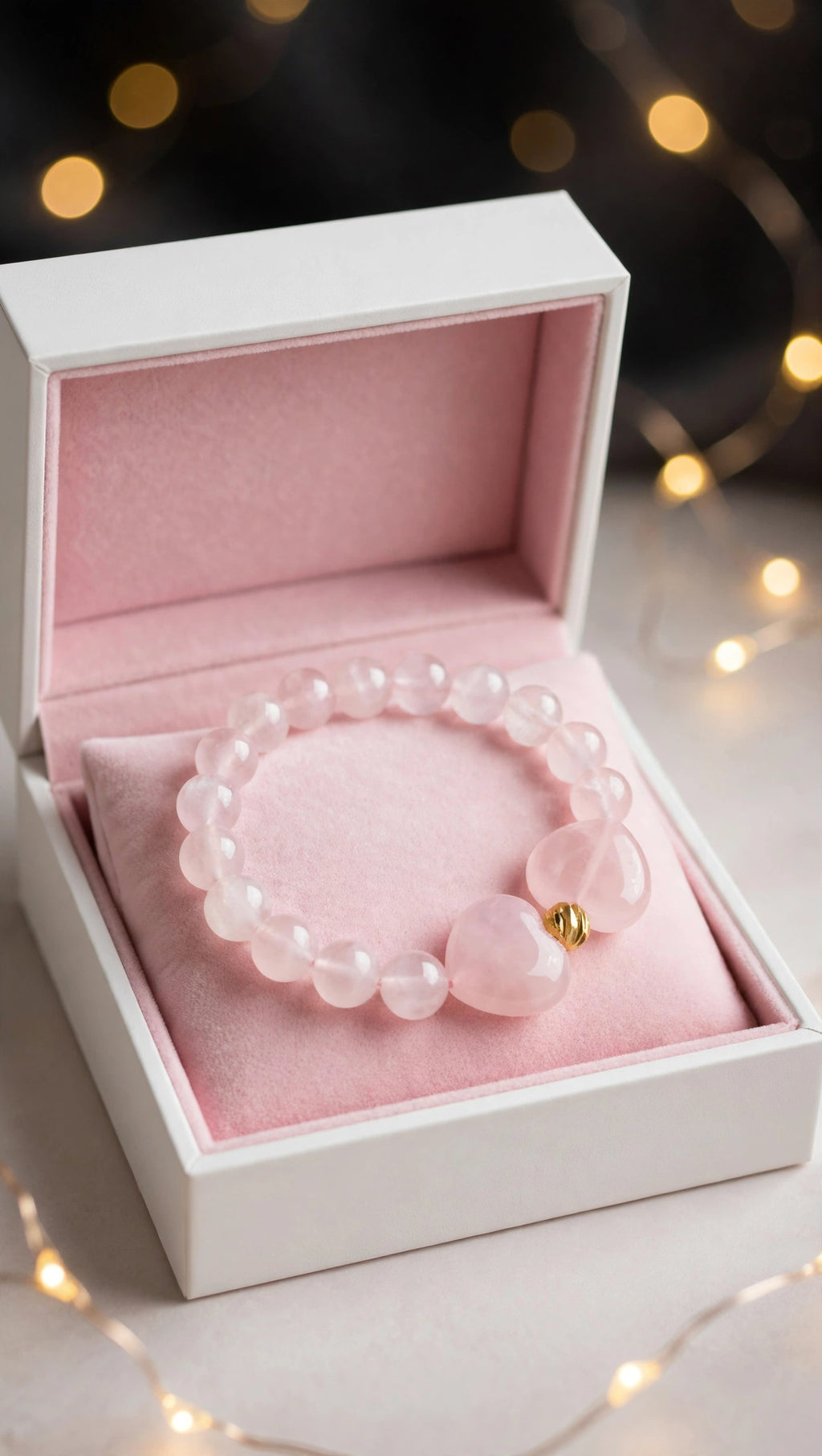 Rose Quartz Bracelet with Double Charms & 18K Gold Accent