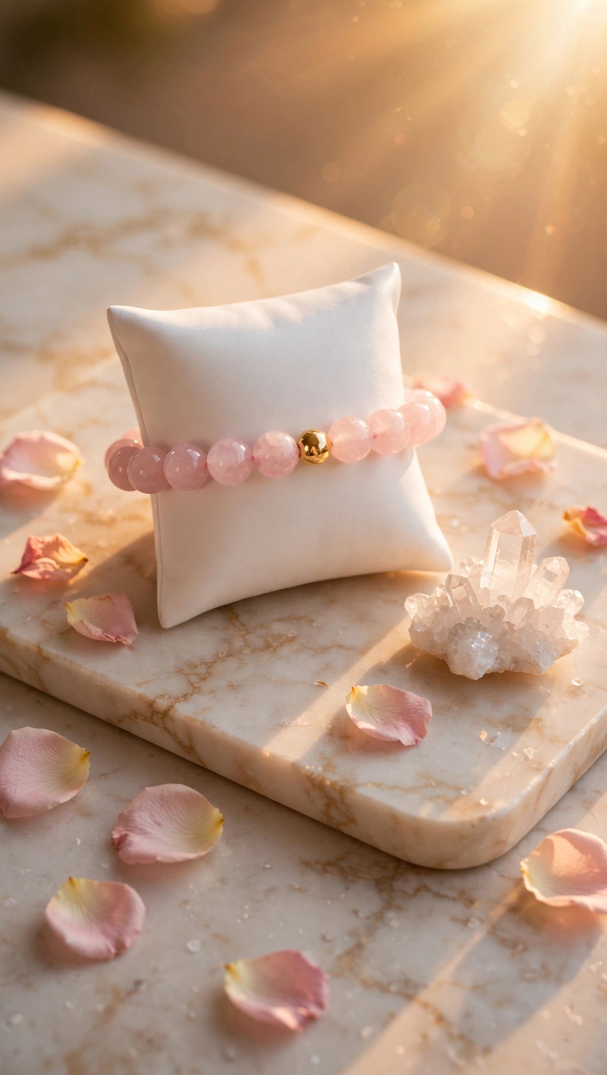 Classic Rose Quartz Bracelet with 18K Gold Filled Bead