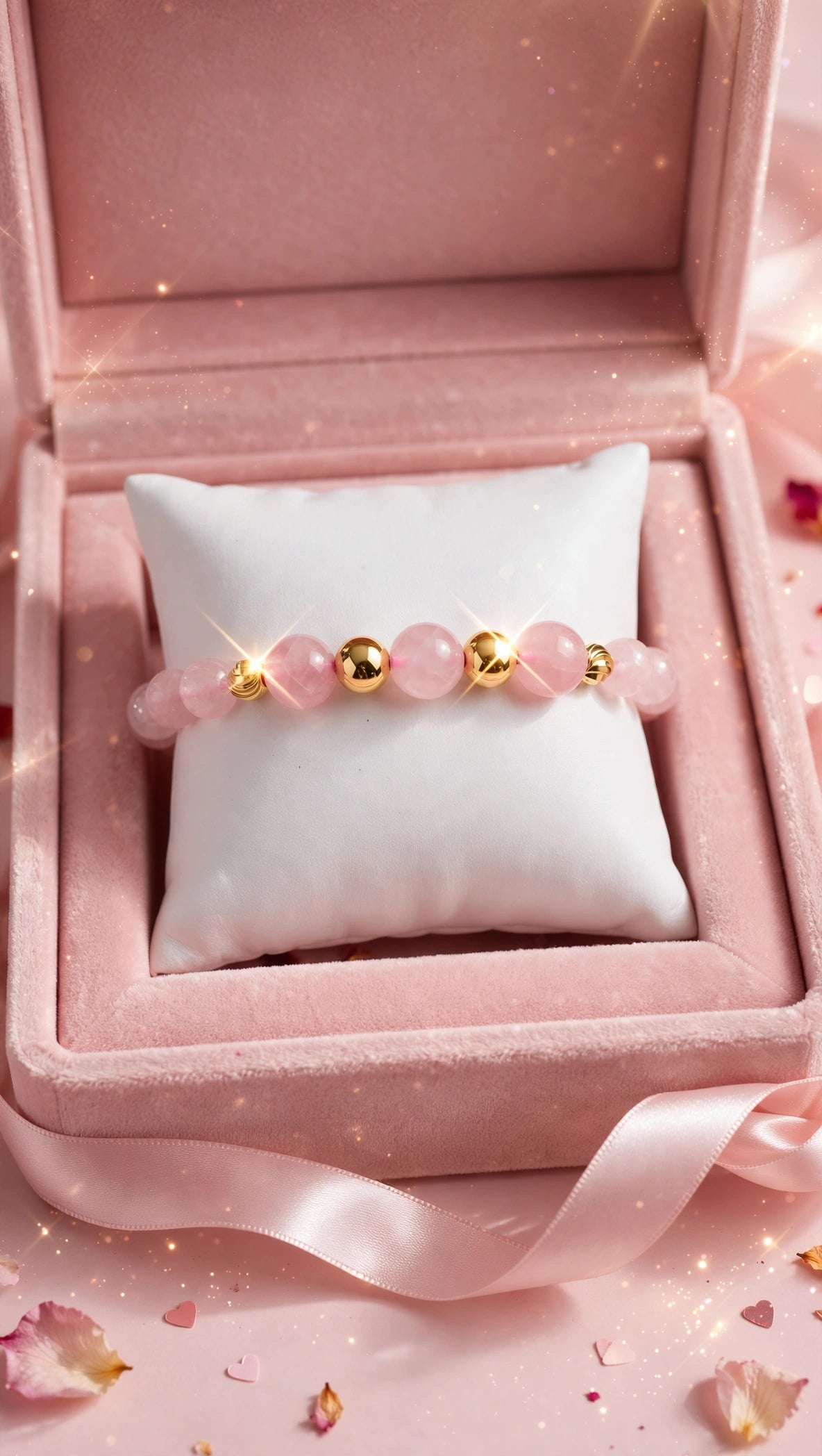 Rose Quartz Bracelet with Four 18K Gold Filled Beads