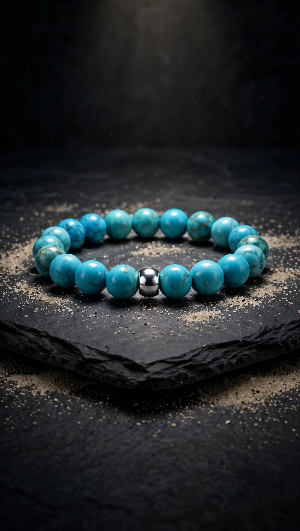 Authentic Turquoise Bead Bracelet with Silver-Plated Accent
