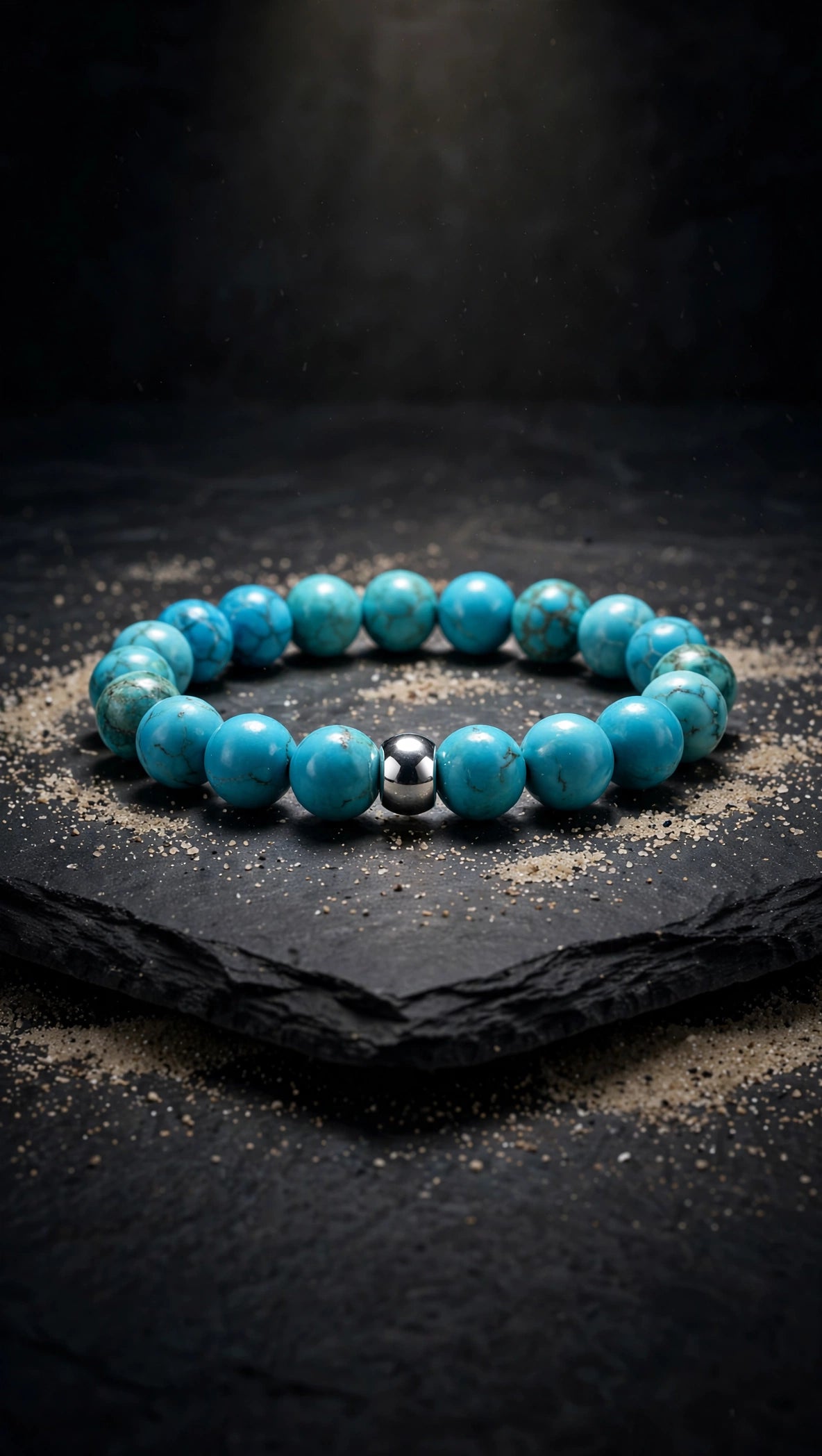 Authentic Turquoise Bead Bracelet with Silver-Plated Accent