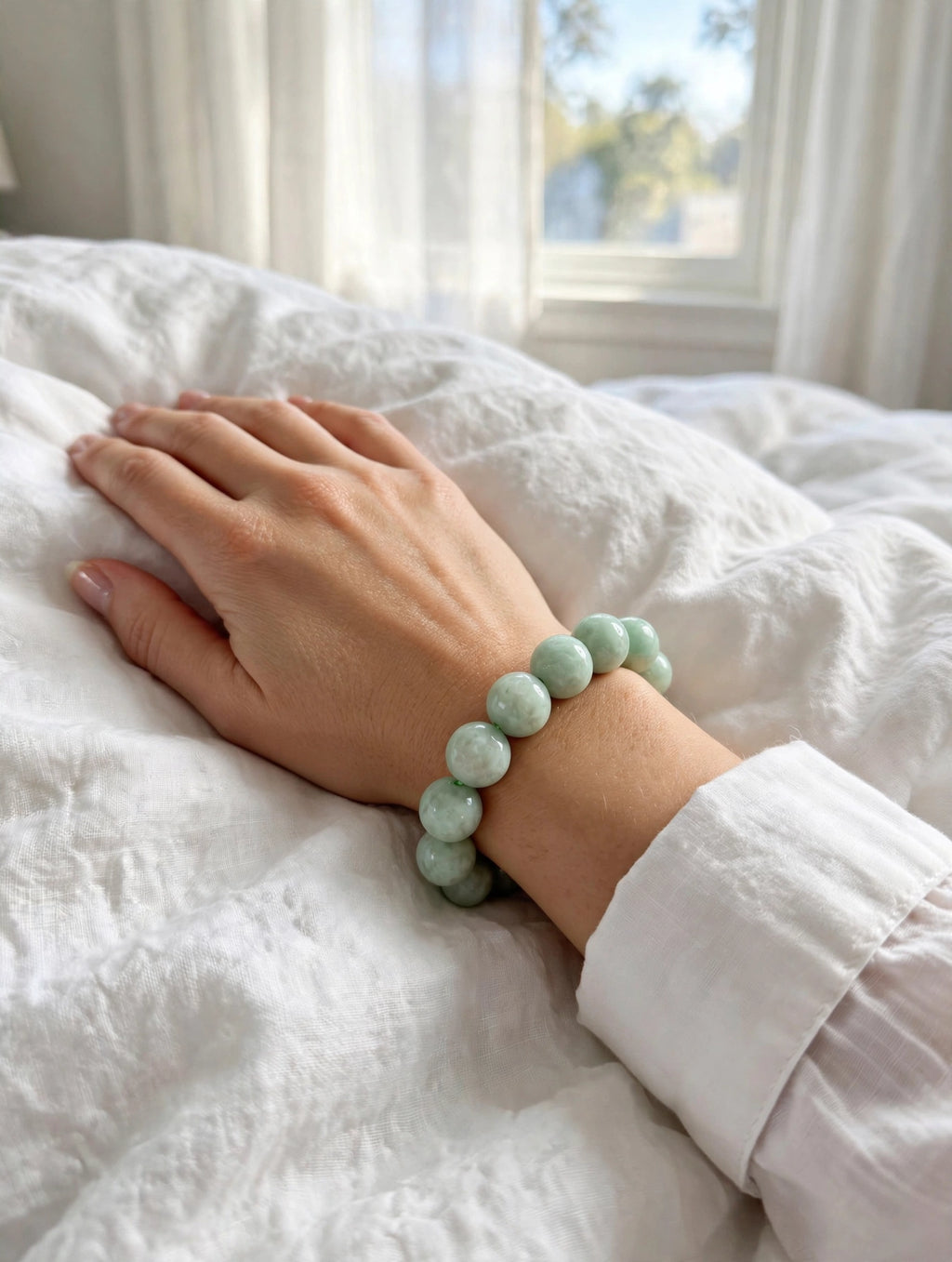 Gentle Renewal: Natural Light Green Jade Bead Bracelet