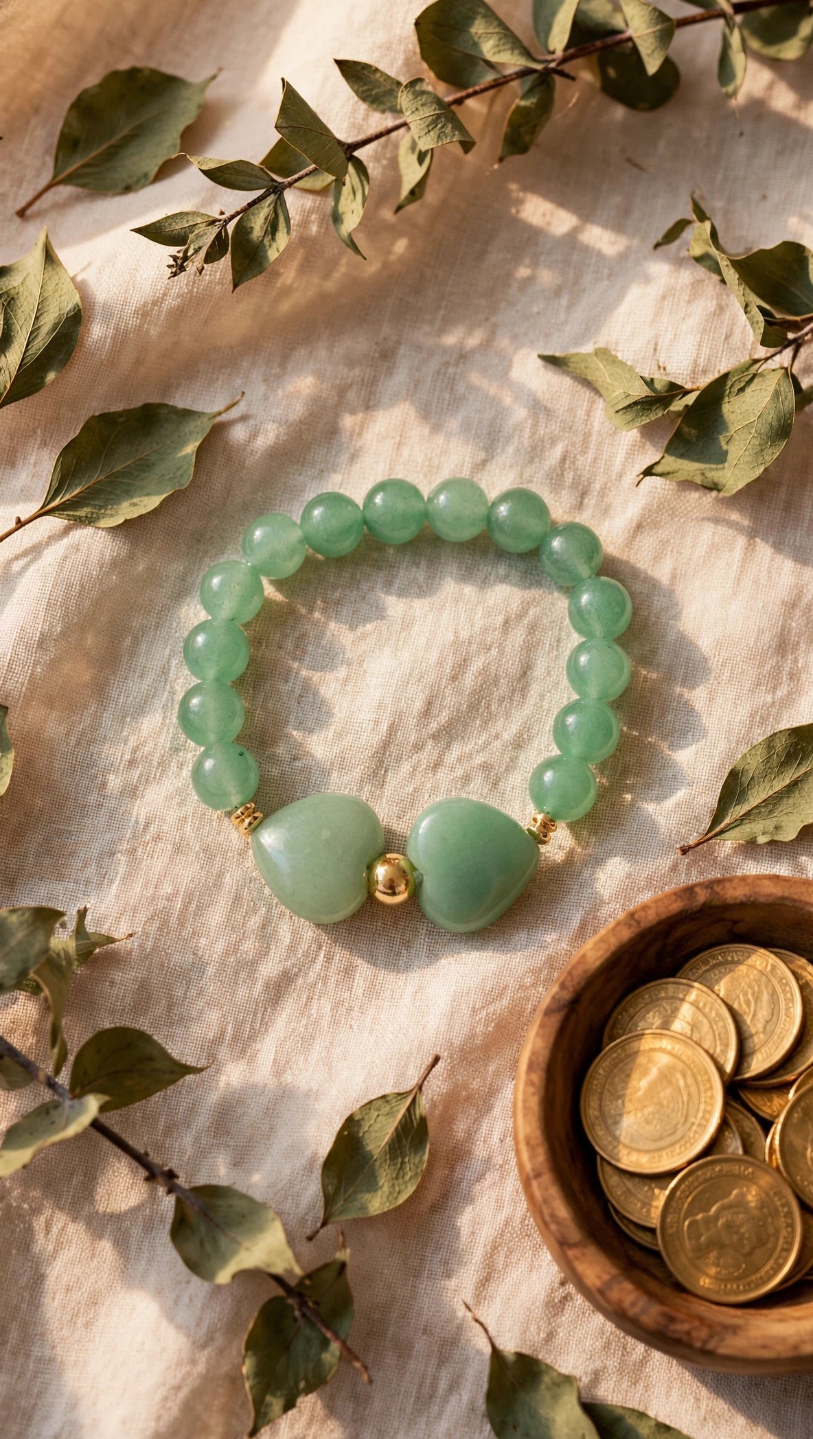 Green Aventurine Hearts & Gold Accent Bracelet