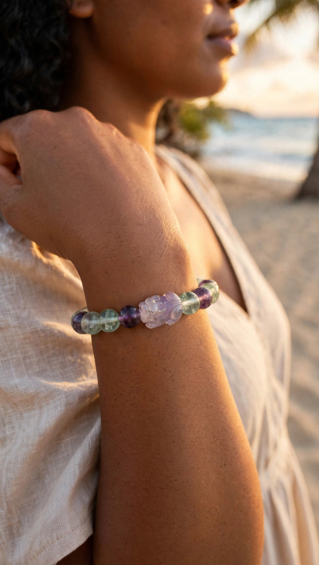 Fluorite Bead & Pixiu Charm Bracelet