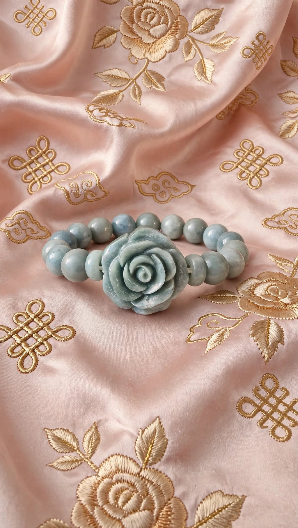 Serene Blossom Blue Water Jade Rose Bracelet