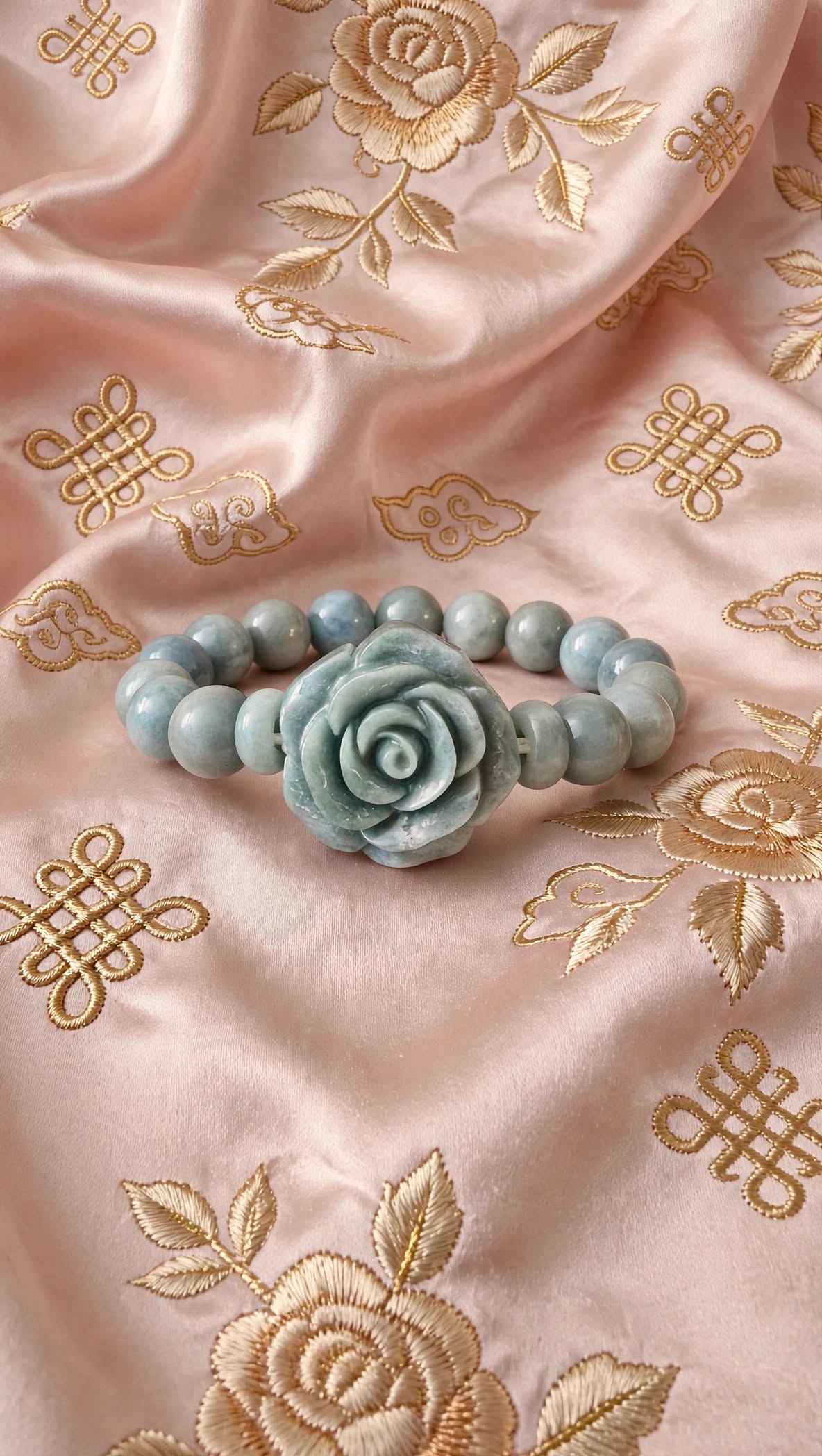 Serene Blossom Blue Water Jade Rose Bracelet