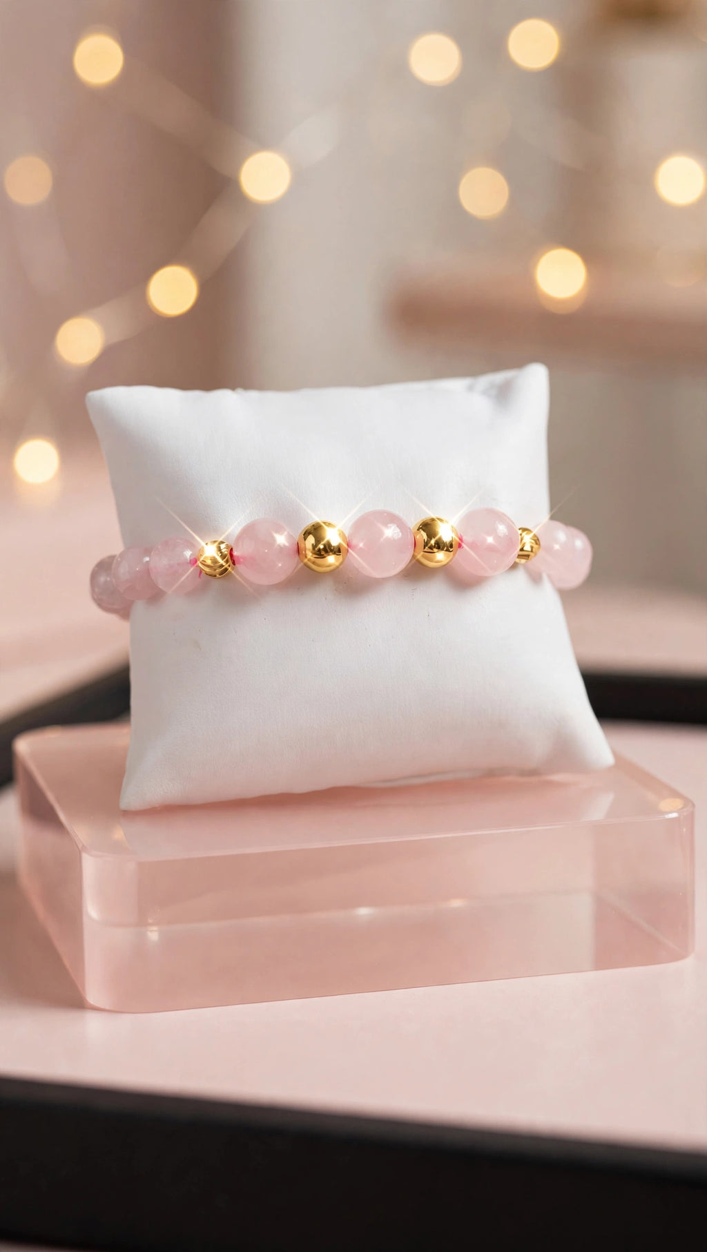 Rose Quartz Bracelet with Four 18K Gold Filled Beads