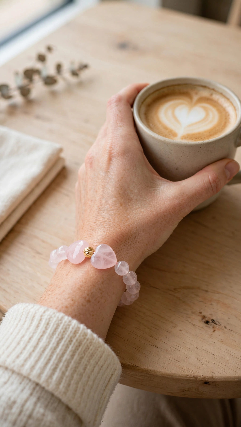 Rose Quartz Bracelet with Double Charms & 18K Gold Accent